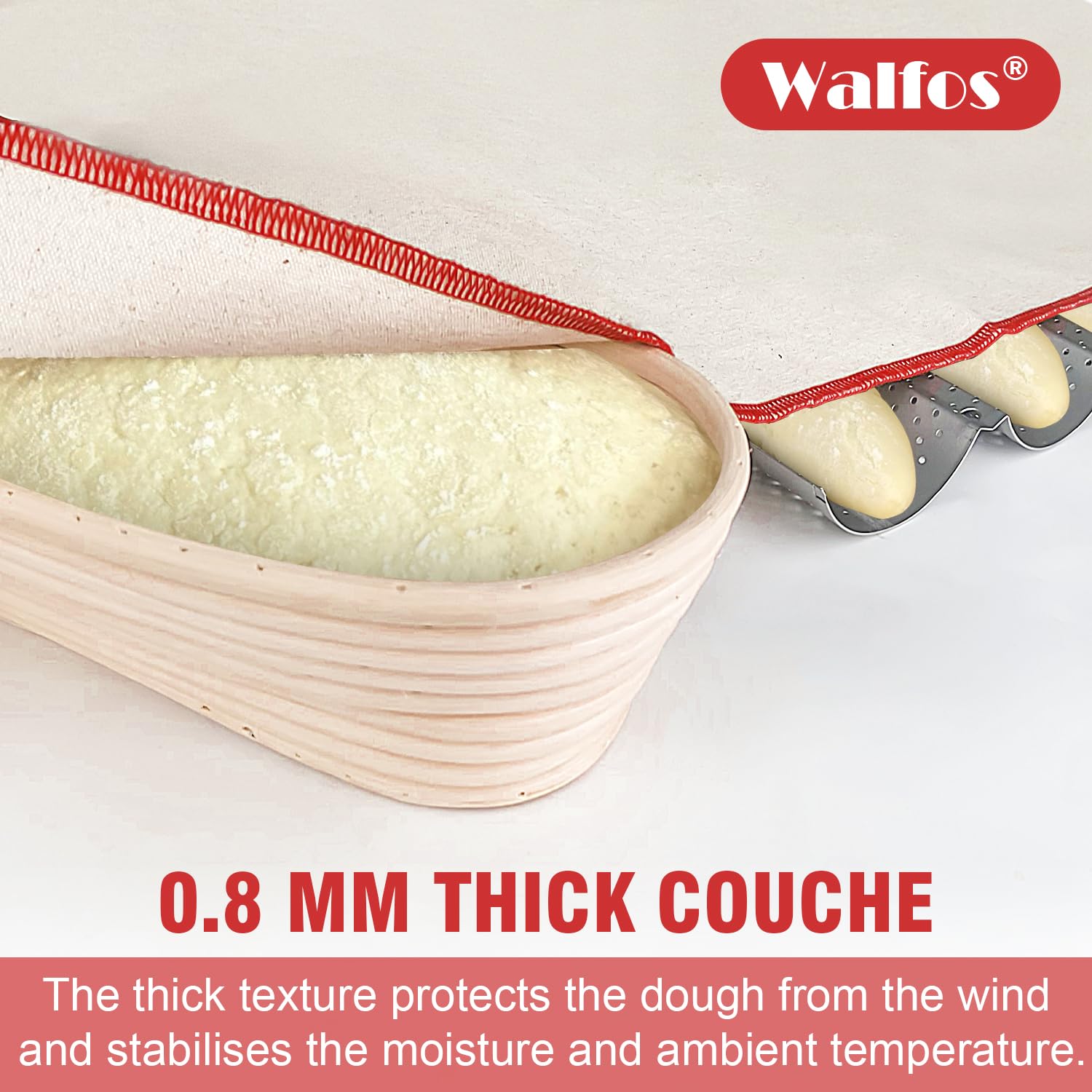 Walfos Bakers Couche And Proofing Cloth, 2Pcs(29'' X 17'' ) Cotton Fabric For Bread Dough Baking Shaping Tool For Baguettes, Loa