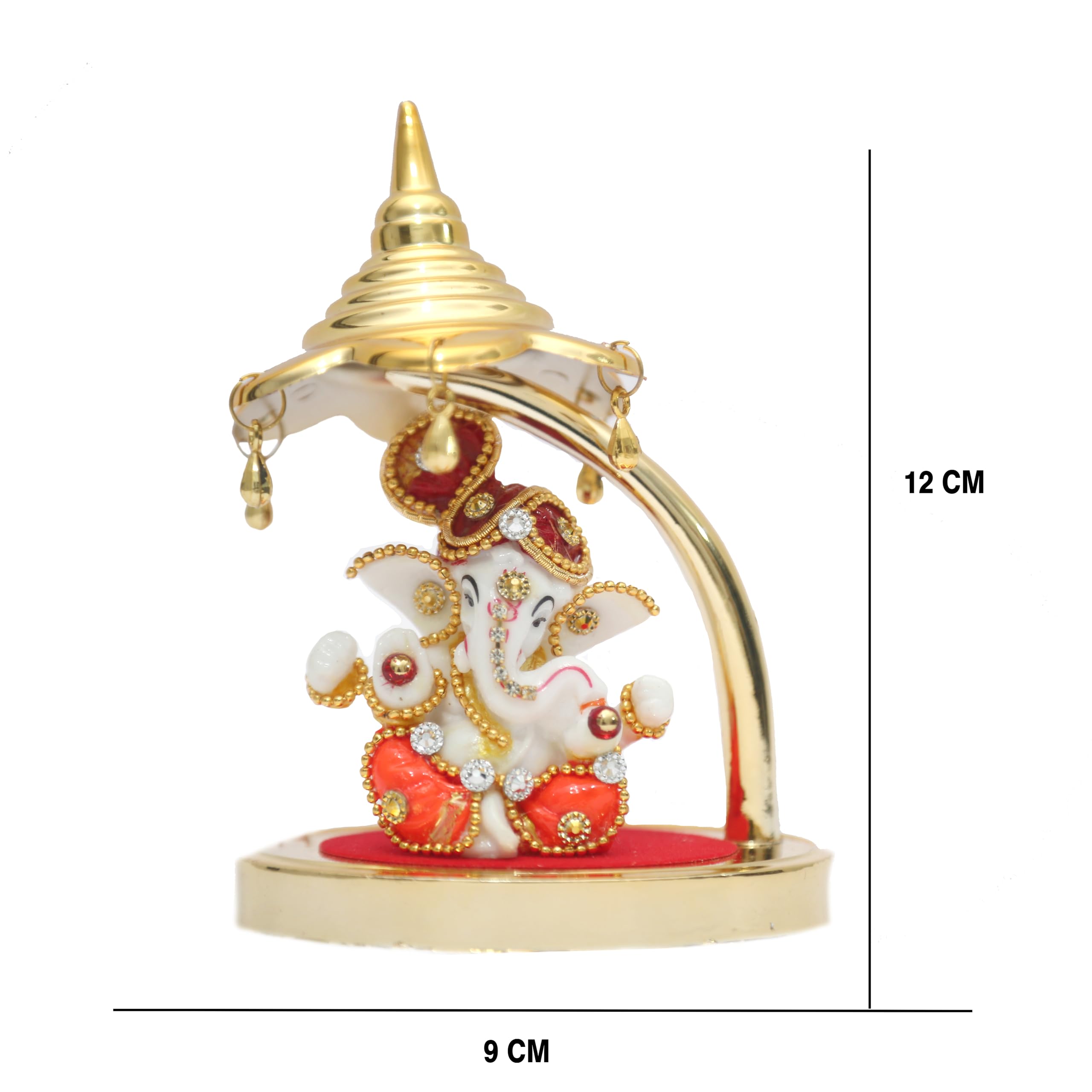 Primefair Gaddi Ganesh Idol For Car Dashboard Lord Ganesha Fiber Showpiece For Dash Decor, Home Gifts With Gold Plating (Ganesha