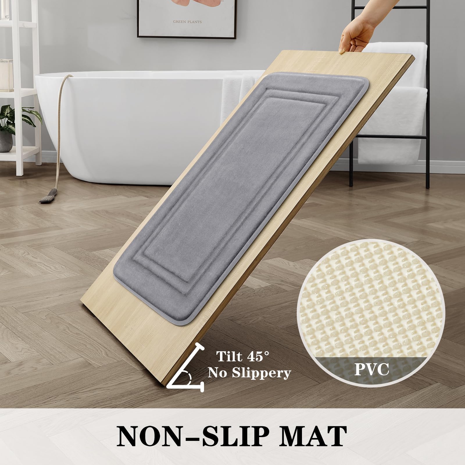 Bysure Grey Memory Foam Bath Mat, Non Slip Extra Soft Absorbent Machine Washable, Bathroom Rugs Sets 3 Piece For Toilet Shower S