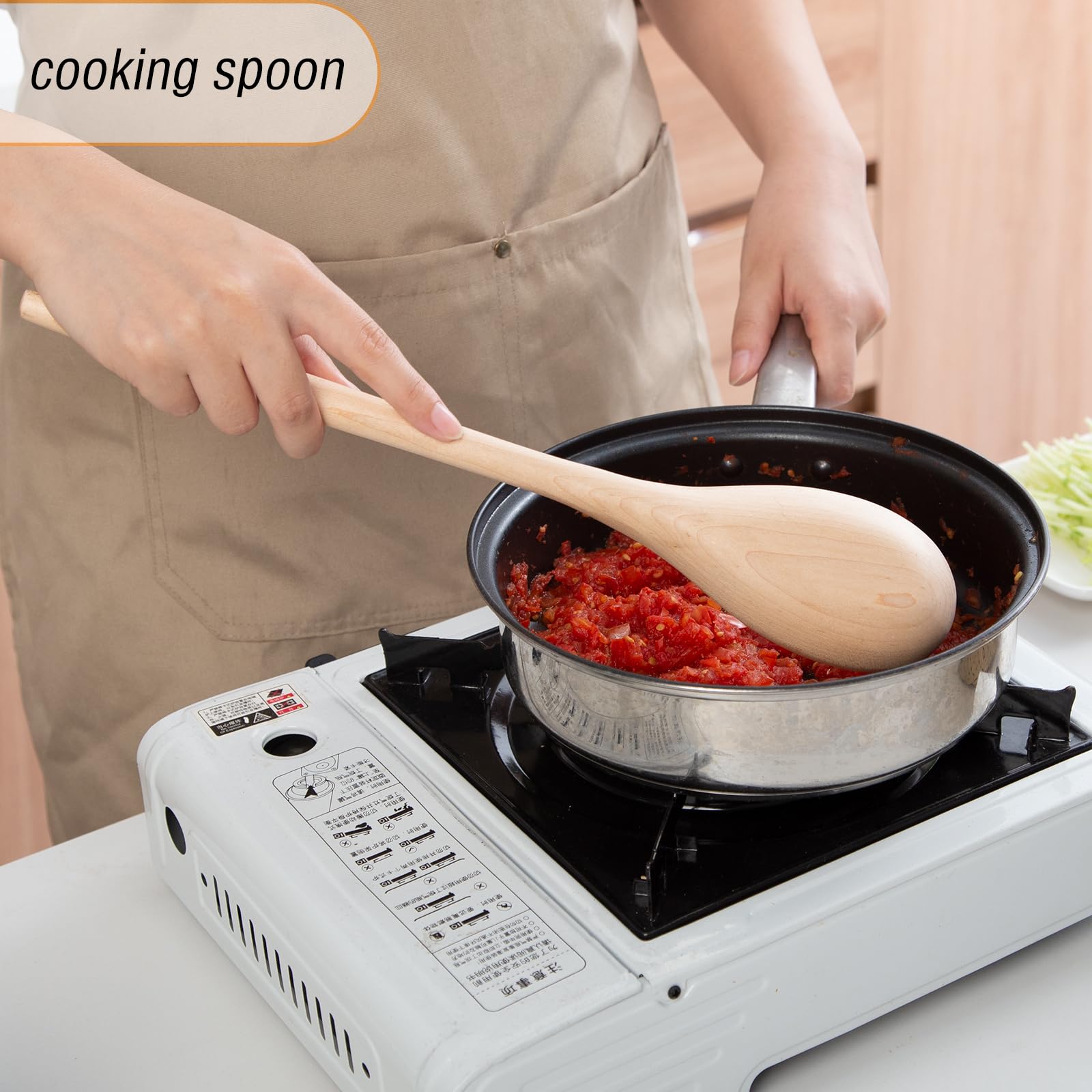 Wooden Cooking Spoons Set, 14 Inch Maple Wood Mixing Spoon, Mixing Salad, Sauce Soup Stirring Ladle, Nonstick Spoon Kitchen Serv