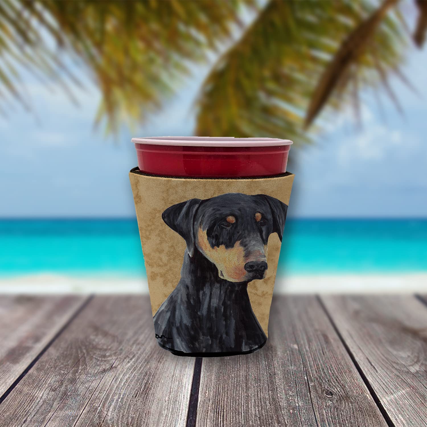Doberman Red Solo Cup Beverage Insulator Hugger