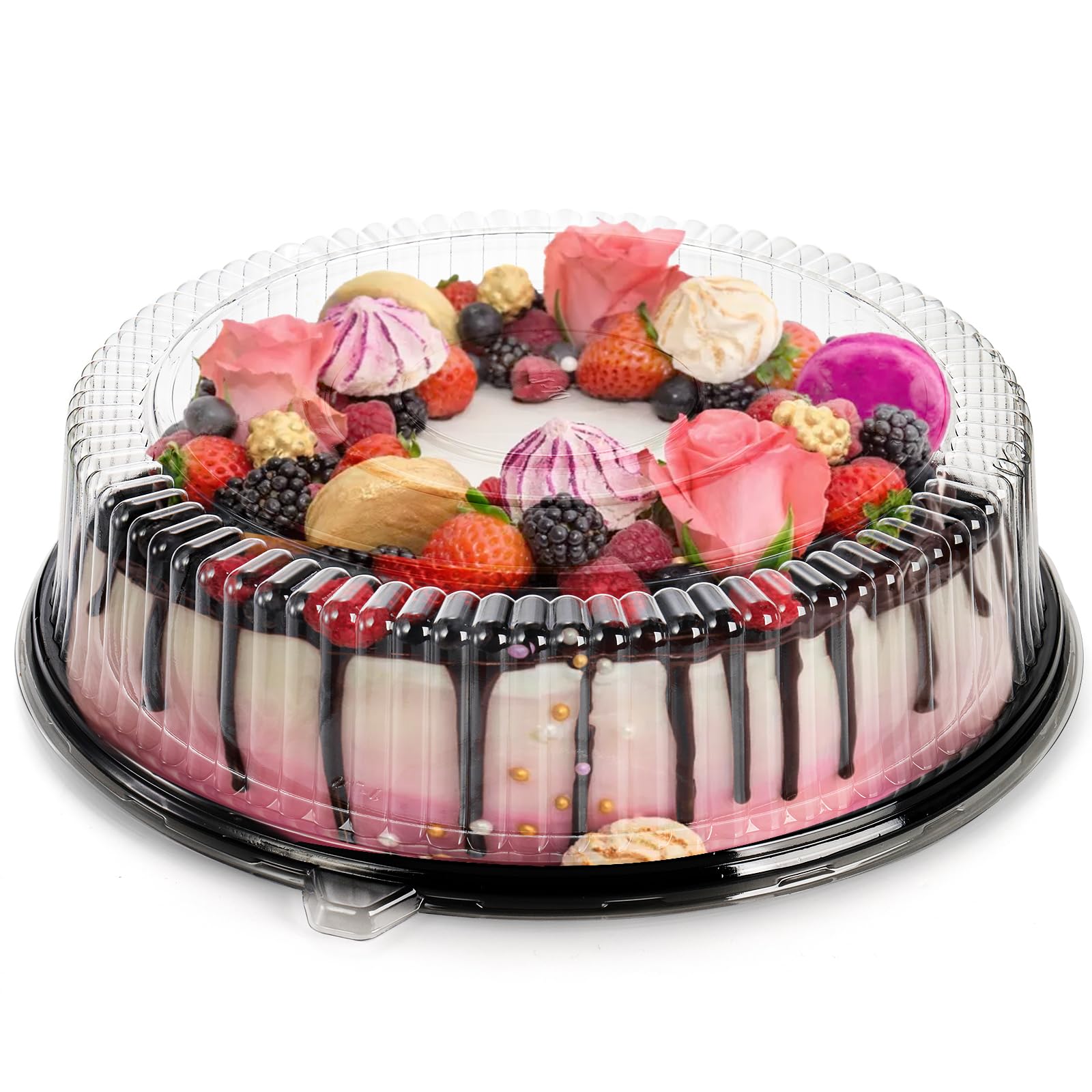 Frcctre 6 Pack 16 Inch Plastic Serving Tray With Clear Lid, Heavy Duty Round Appetizer Serving Trays Catering Tray Party Platter