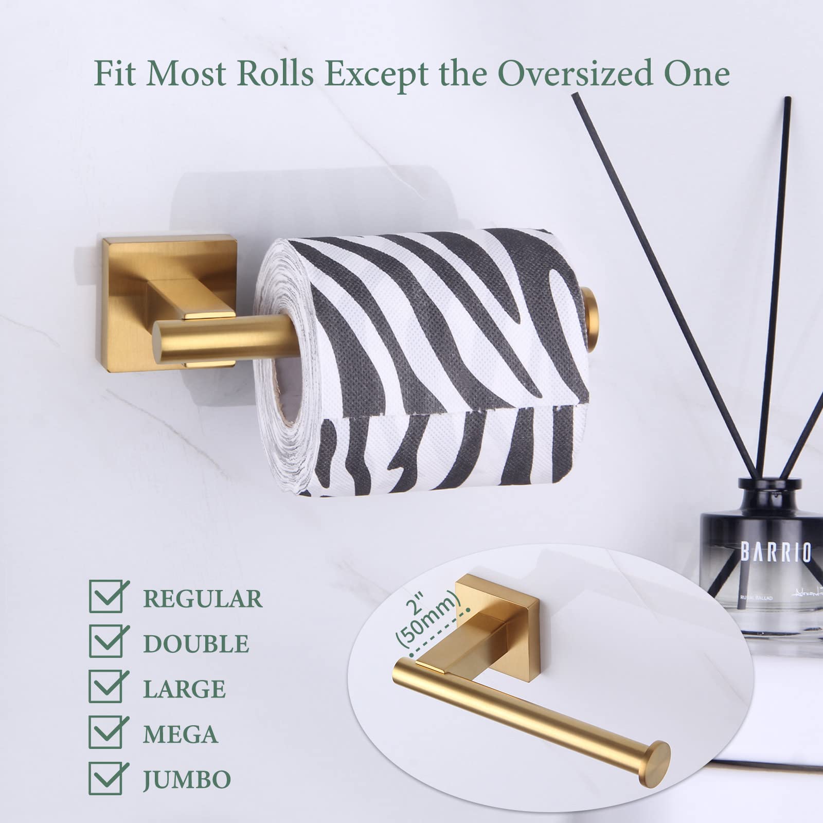 Suyar Brushed Gold Toilet Paper Holder, Sus 304 Stainless Steel Bathroom Toilet Paper Roll Holder Wall Mount