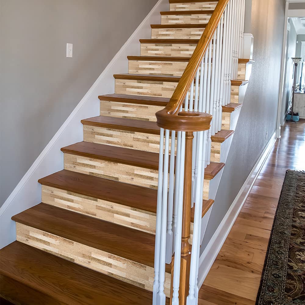 Funlife 14 Strips Stair Risers Stickers, Peel And Stick Vinyl Staircase Sticker Decals Decor For Stair Steps, 39.37''X7.09'', Fa