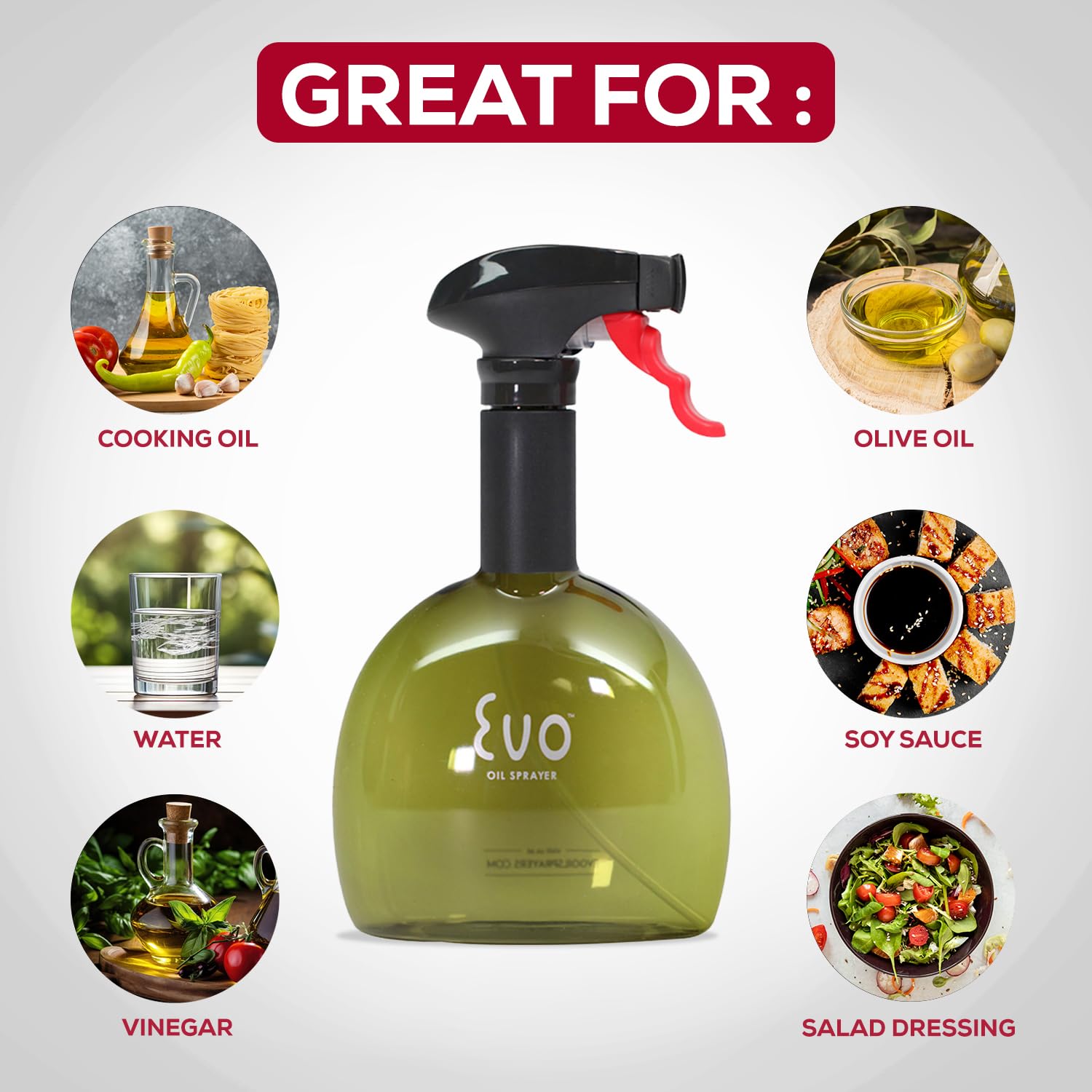 Evo Oil Sprayer Mini Non-Aerosol For Olive Oil, Cooking Oils, And Vinegars, Green, 8-Ounce Capacity, Set Of 2