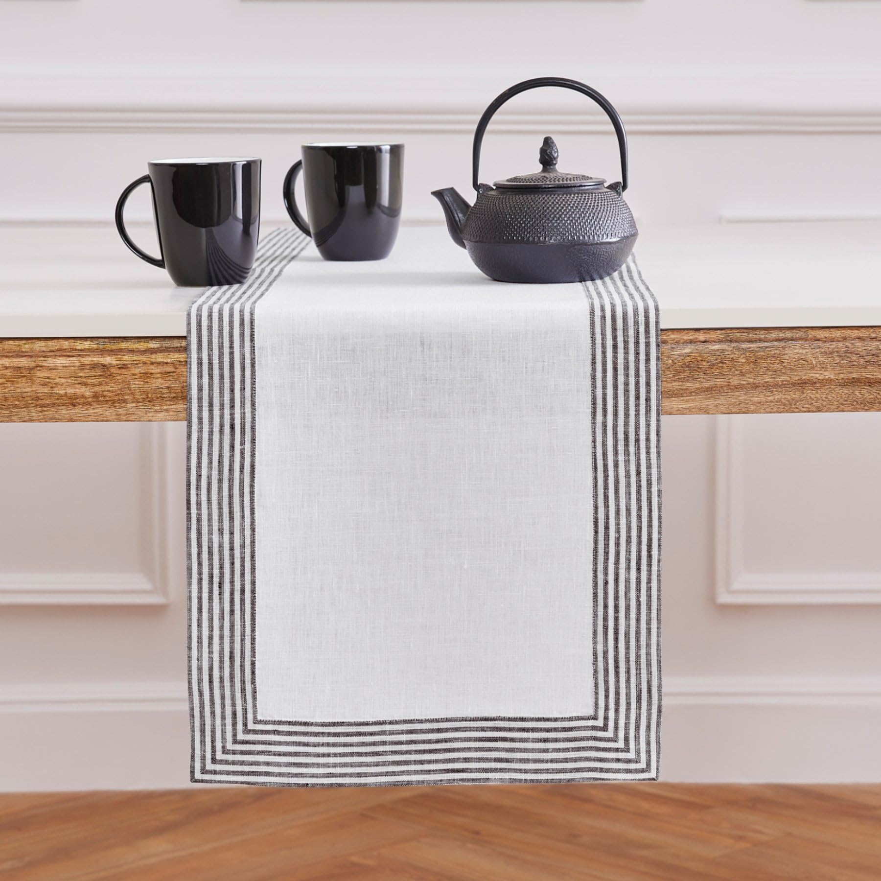 Solino Home Linen Table Runner 72 Inches Long - Lucca, 100% Pure Linen Black Table Runner 14 X 72 Inch Ideal For Wedding, Partie