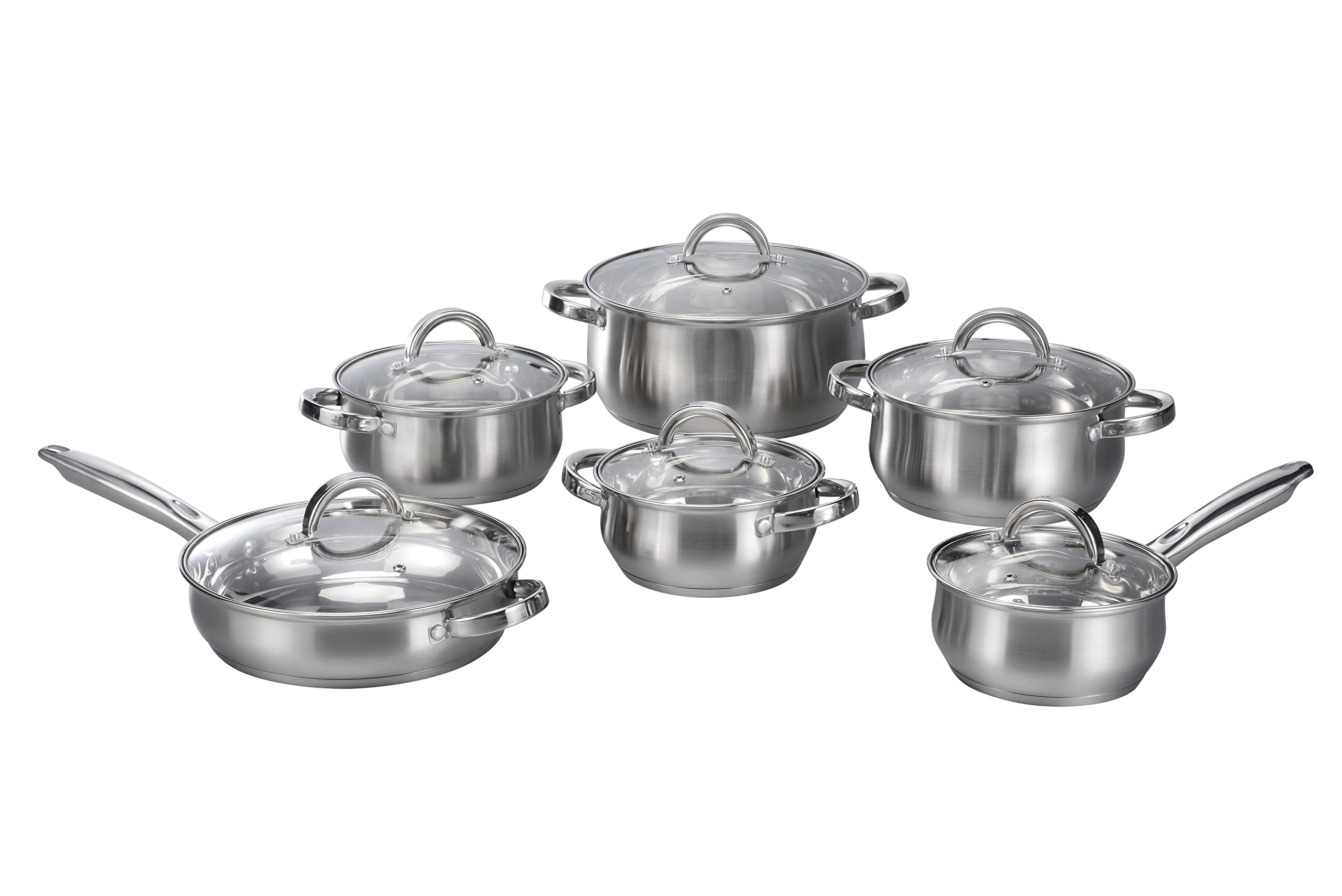 12Piece Induction Ready Stainless Steel Cookware Sets with Glass Lid, Silver on Cookware Sets Stainless Steel