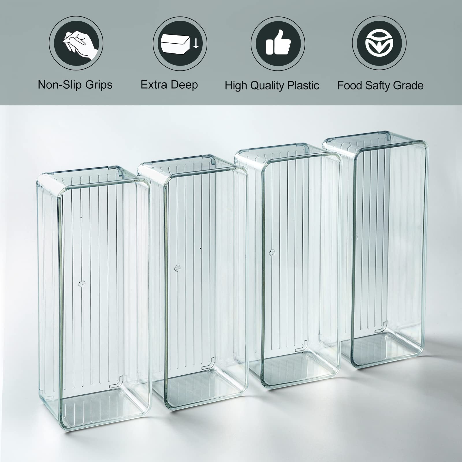 Hudgan 8 Pack Clear Plastic Drawer Organizer Bins Set, Stackable Cutlery Storage Bins Trays For Organizing Kitchen Supplies, Bat