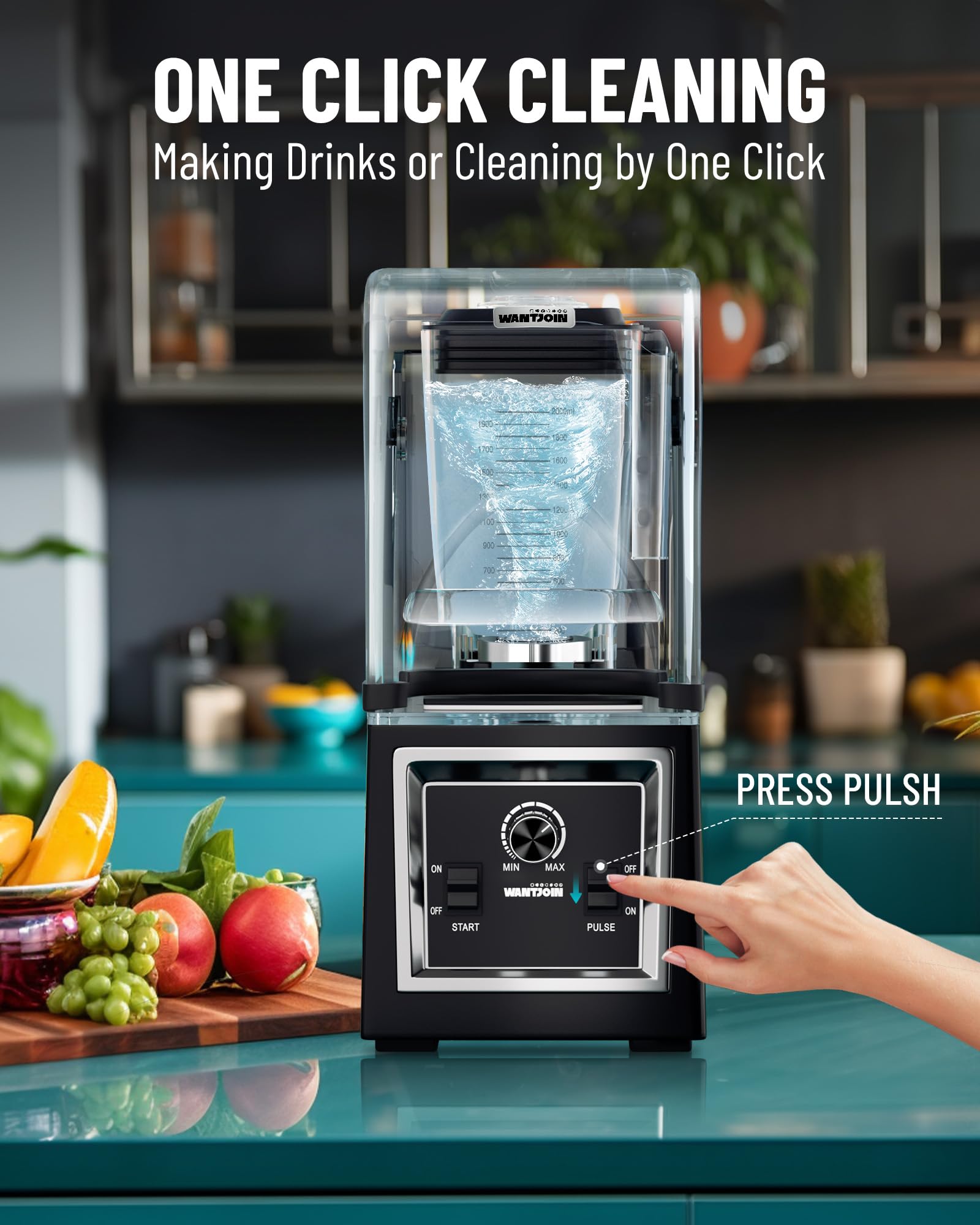 Wantjoin Professional Grade Blender - Soundproof & Quiet Commercial Blenders, Removable Shield, 2000W Watte, 67 Oz Capacity - Pe