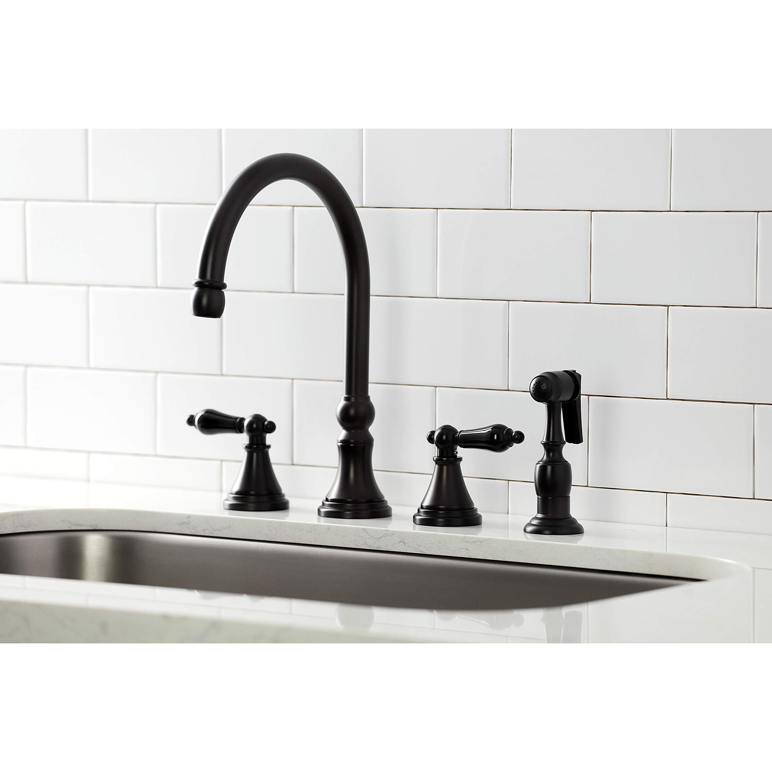 Kingston Brass KS2795PKLBS Duchess Widespread Kitchen Faucet with Brass Sprayer  Oil Rubbed Bronze