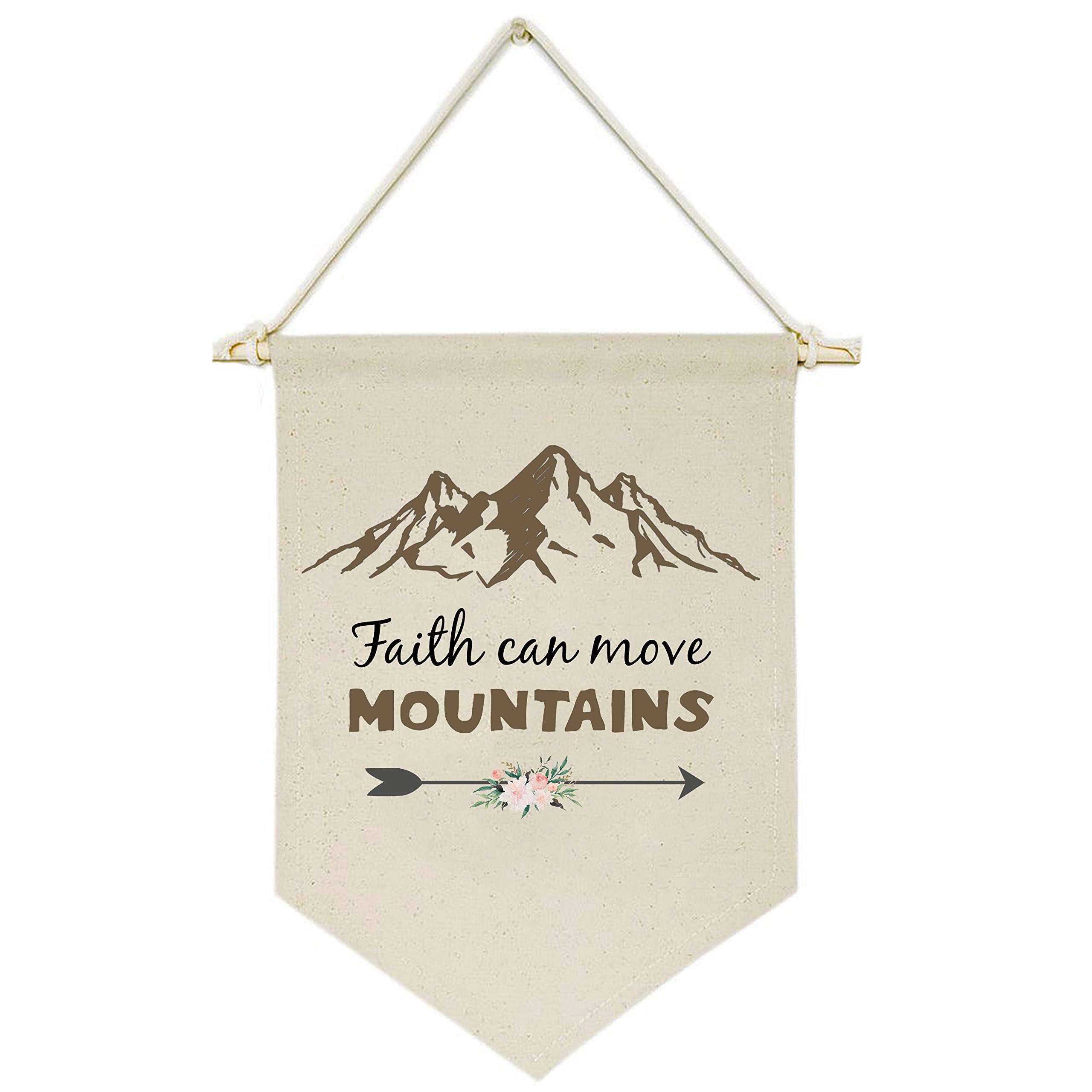 Faith Can Move Mountains - Arrow -Canvas Hanging Flag Banner Wall Sign Decor Gift For Baby Kids Girl Boy Nursery Teen Room Front