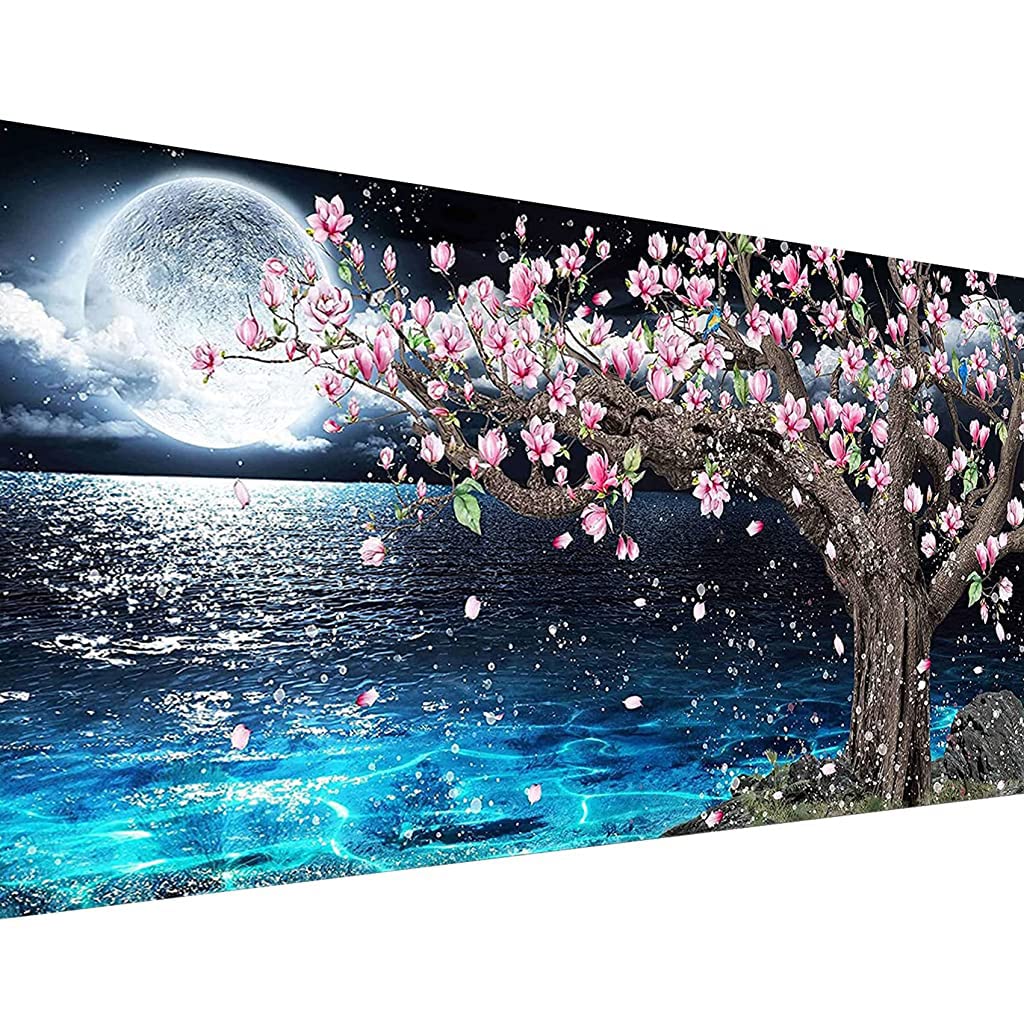 Hasthip 5D Diamond Painting Kit, 27.5 X 15.7Inch Large Size Lake Moon Diamond Painting Kits For Adults, Diy Full Drill Crystal R