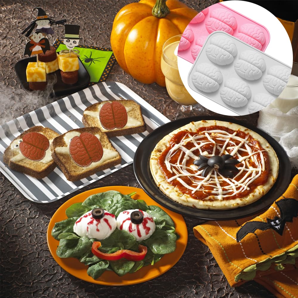 2 Pack Halloween Brain Chocolate Candy Silicone Mold, Brain Chocolate Molds, Halloween Silicone Brain Cake Candy Cupcake Mold