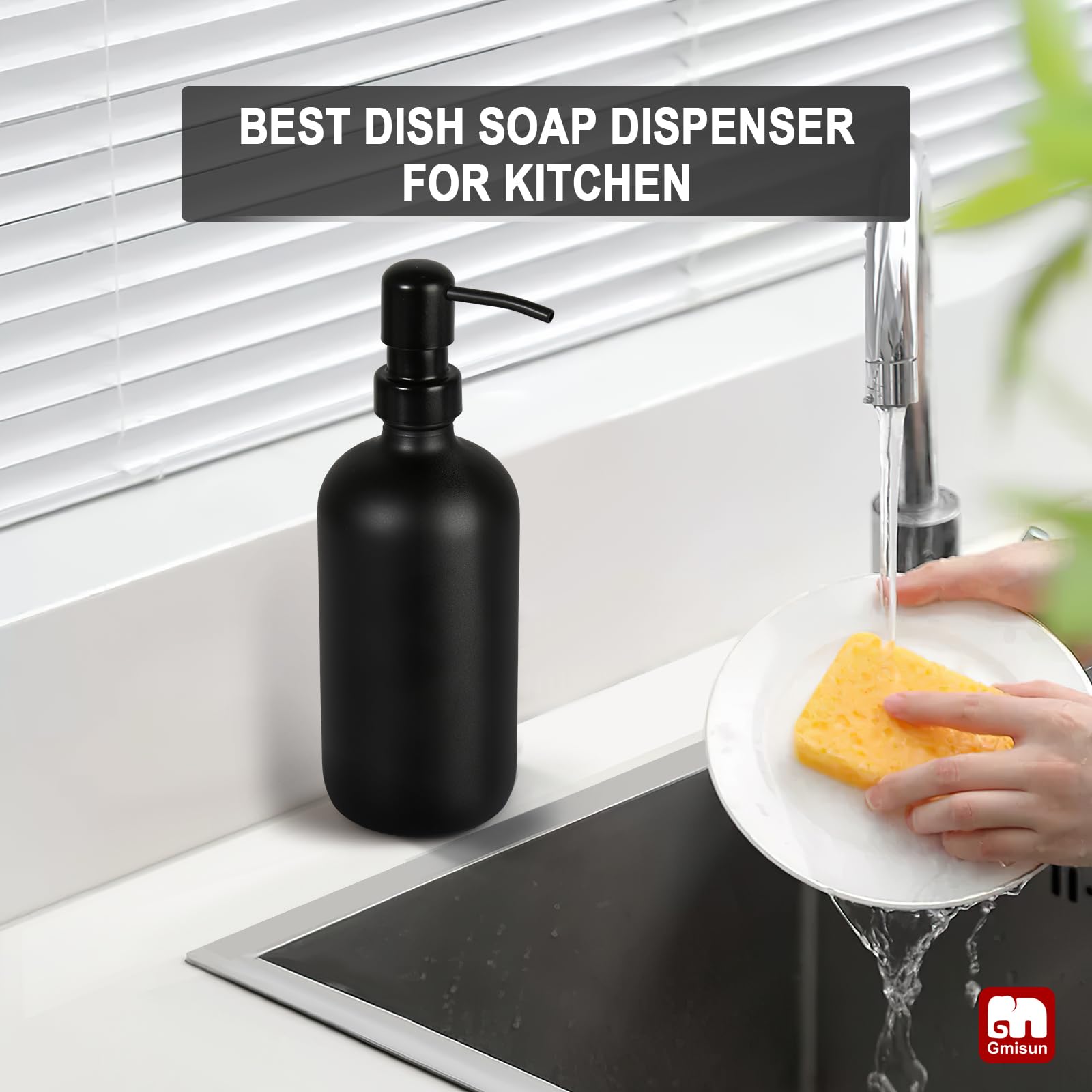 Gmisun Black Soap Dispenser, 1 Pack Matte Black Bathroom Hand Soap Dispenser, 16 Oz Dish Soap Dispenser For Kitchen With Rustpro