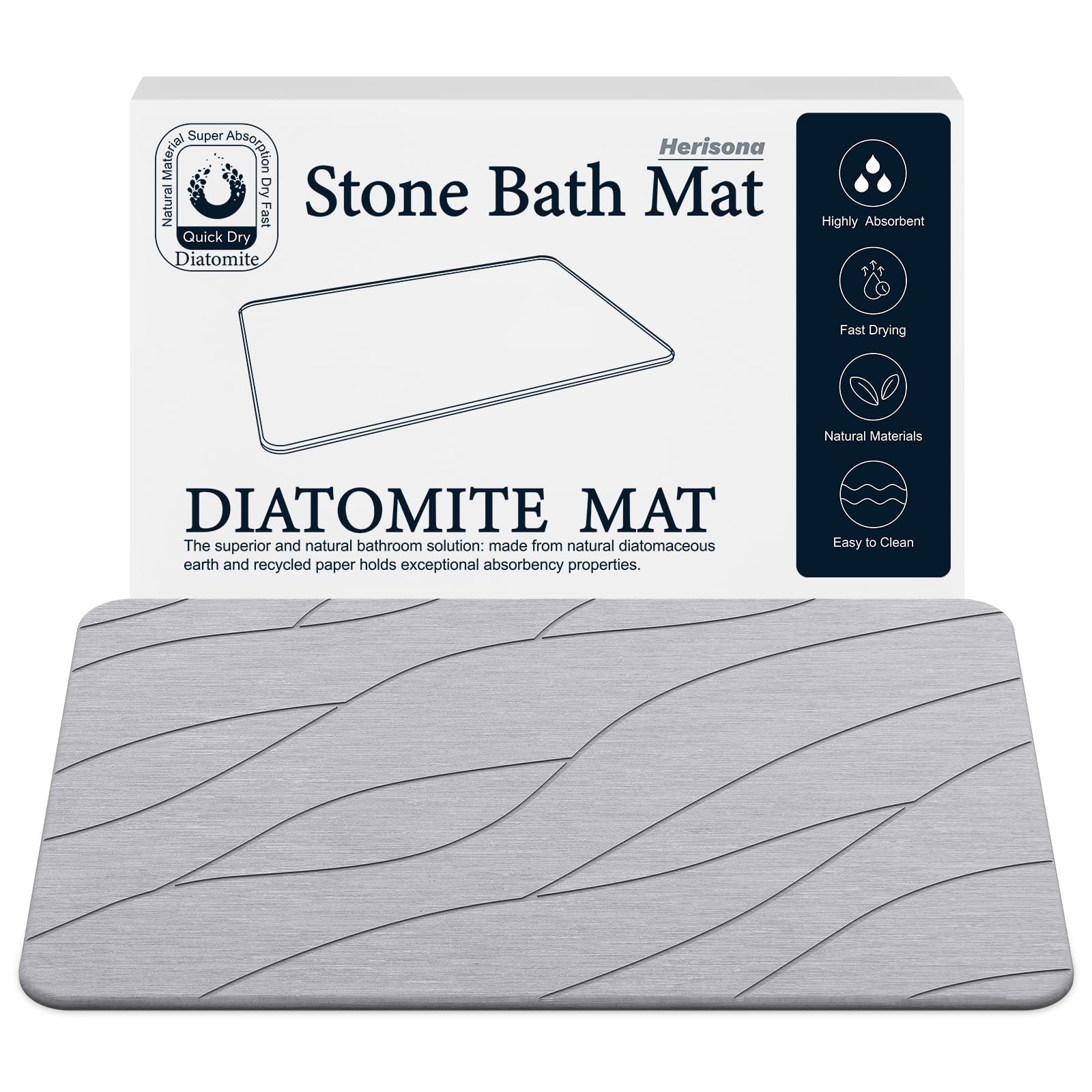 Closefriend Diatomite Stone Bath Mat - Fast Drying Bathroom Mat Stone, Diatomaceous Earth Bath Mat Non-Slip, Absorbent Stone Mat