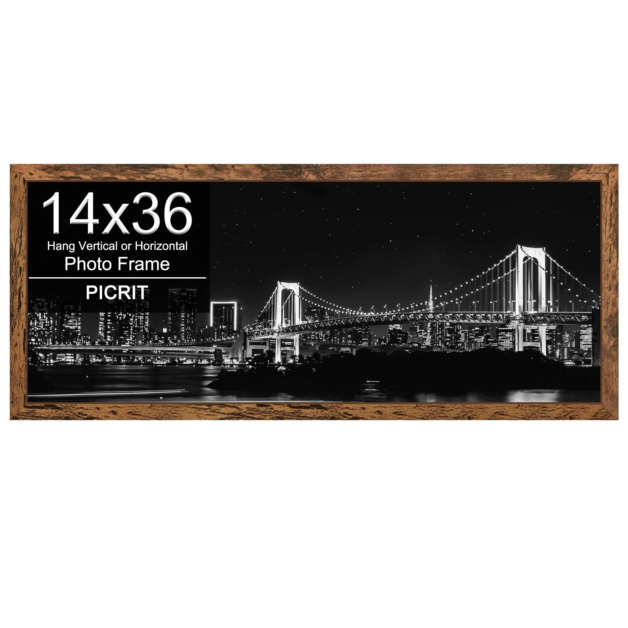 Picrit 14X36 Poster Frame, Photo Frame For Wall Mounting Display, Brown