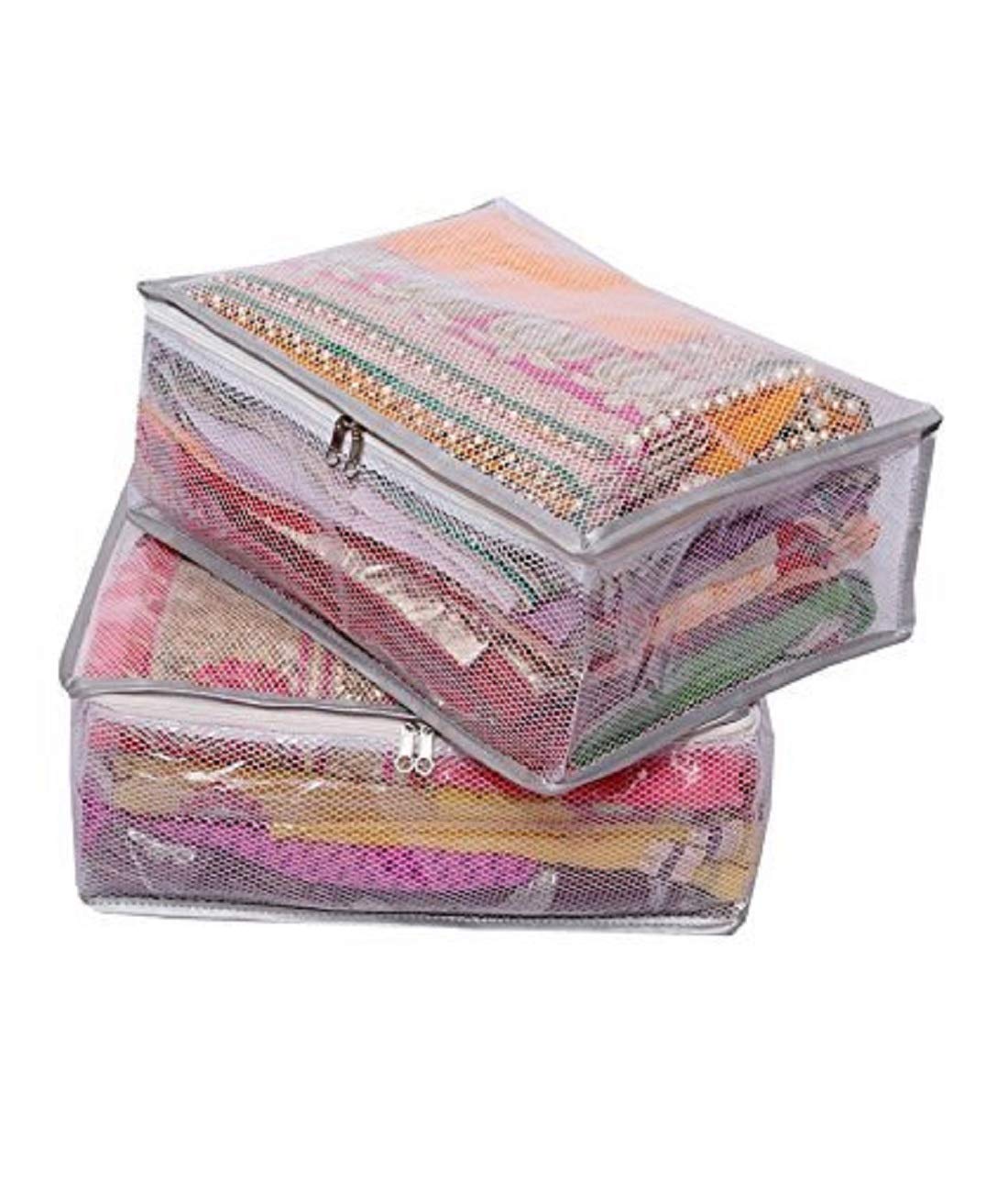 Kuber Industries 2 Piece Transparent Net Saree Cover, Grey
