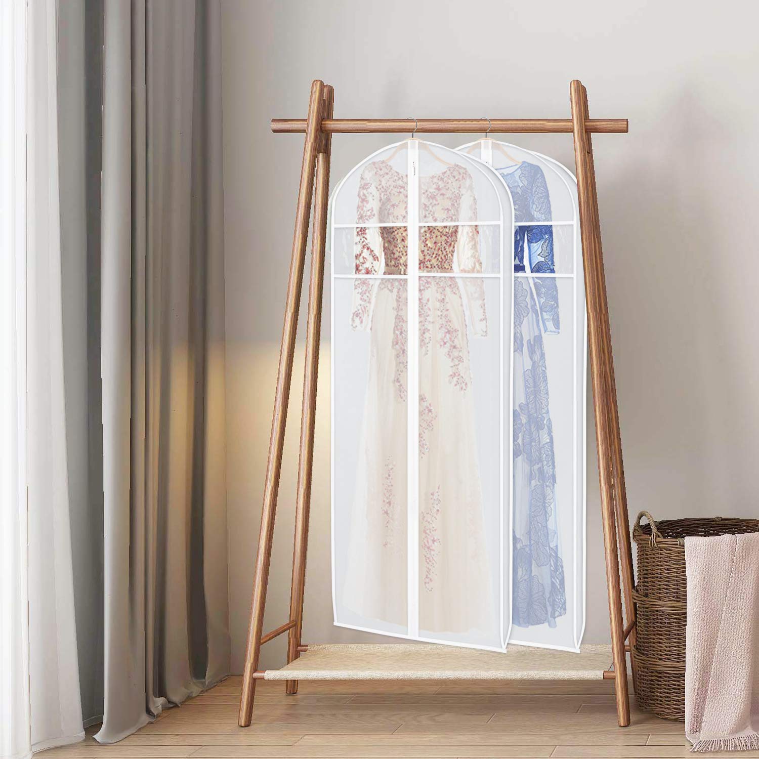 Zilink Dress Bags For Gowns Long 72-Inch Garment Bags For Long Dresses Clear Dress Protector Bag With 3'' Gusset And Full Length