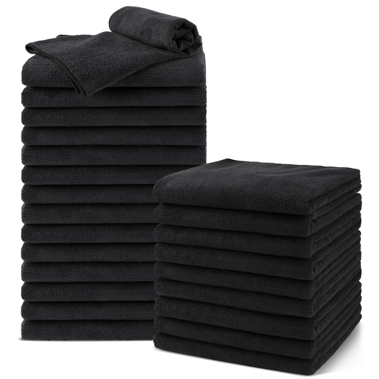 UNIMADE Salon Towels 24 Pack, Microfiber Barber Towel Bulk, (16x29 inches) Fast Drying Hair Towels Super Soft Black Hand Towels