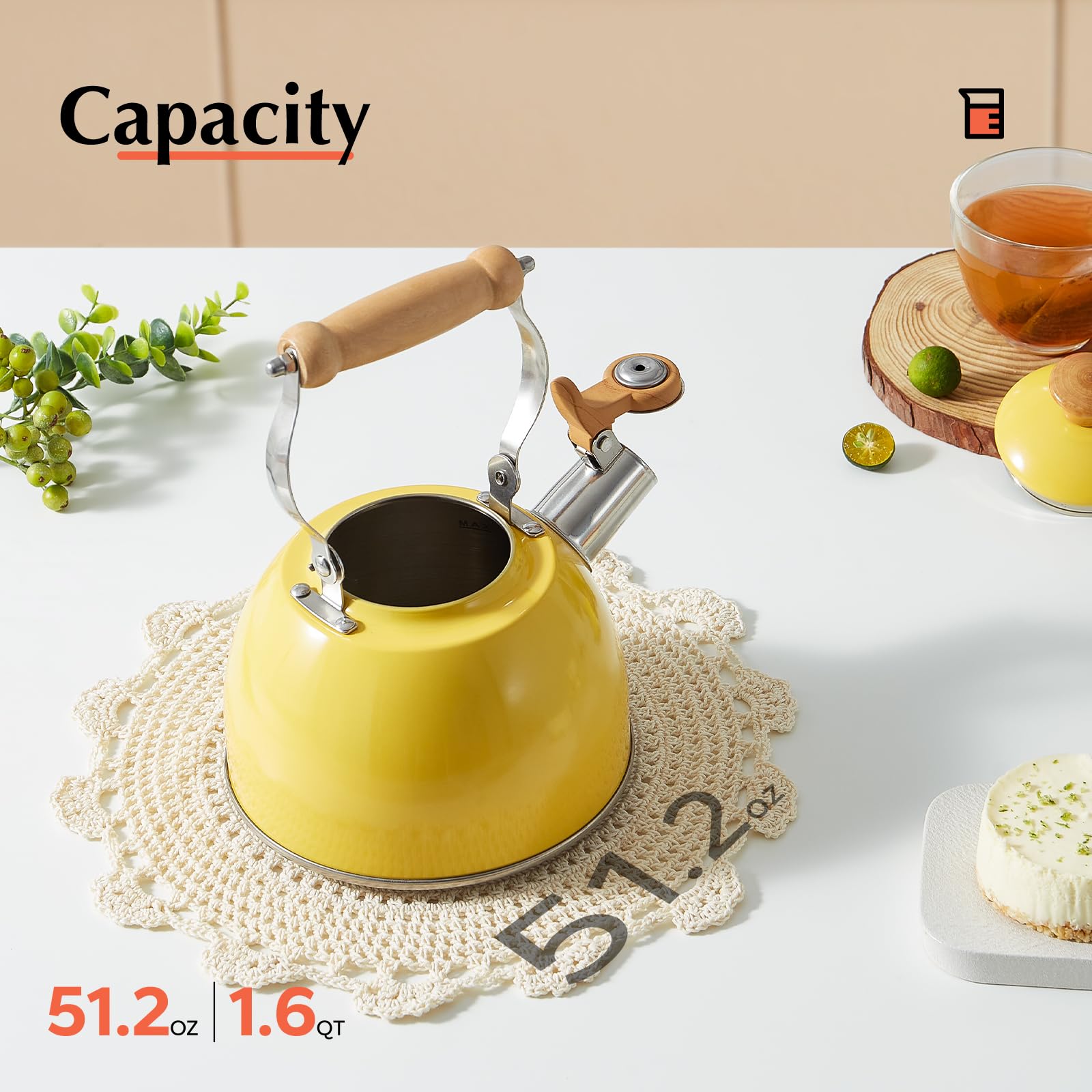 Rockurwok Tea Kettle, Tea Pot With Cool Touch Ergonomic Handle, Tea Kettle Food Grade Stainless Steel, Tea Kettle Stovetop, Kett