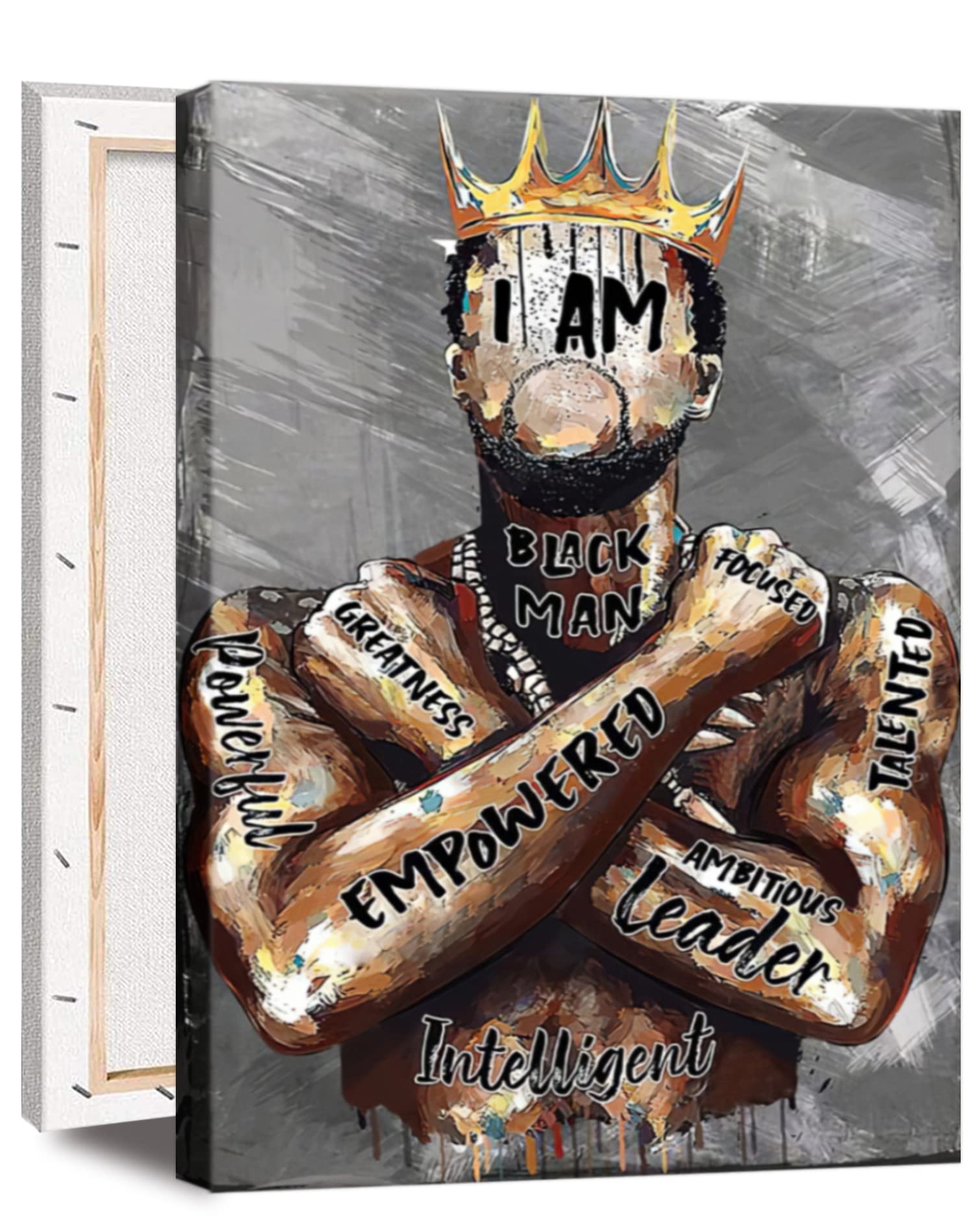 Framed Black Men Wall Art African American Man Portrait Wall Art Afro King Poster Abstract Contemporary Canvas Prints Painting H