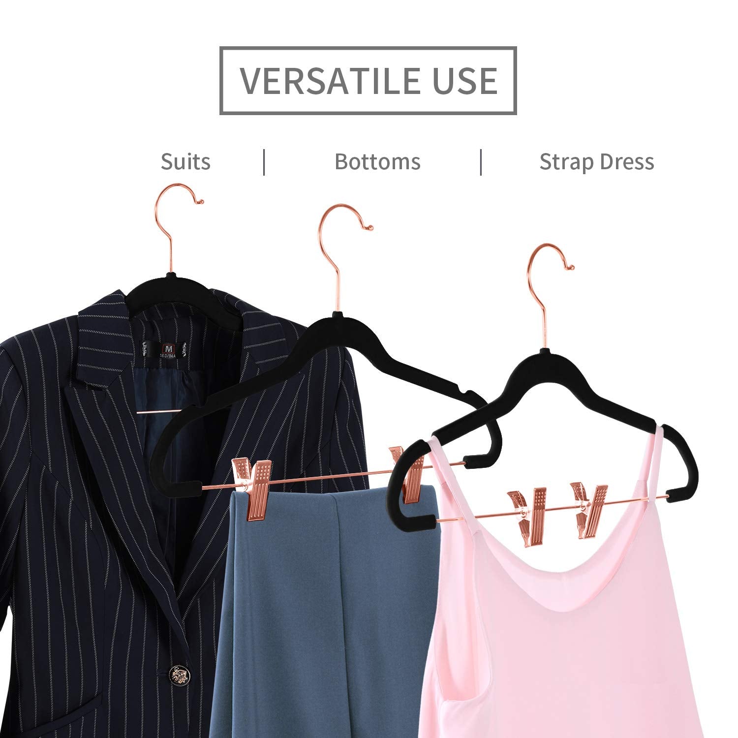 Mizgi Premium Velvet Pants Hangers With Clips (Pack Of 20) Slim Skirt Hangers- Non Slip Felt Outfit Dress Hangers Black - Copper