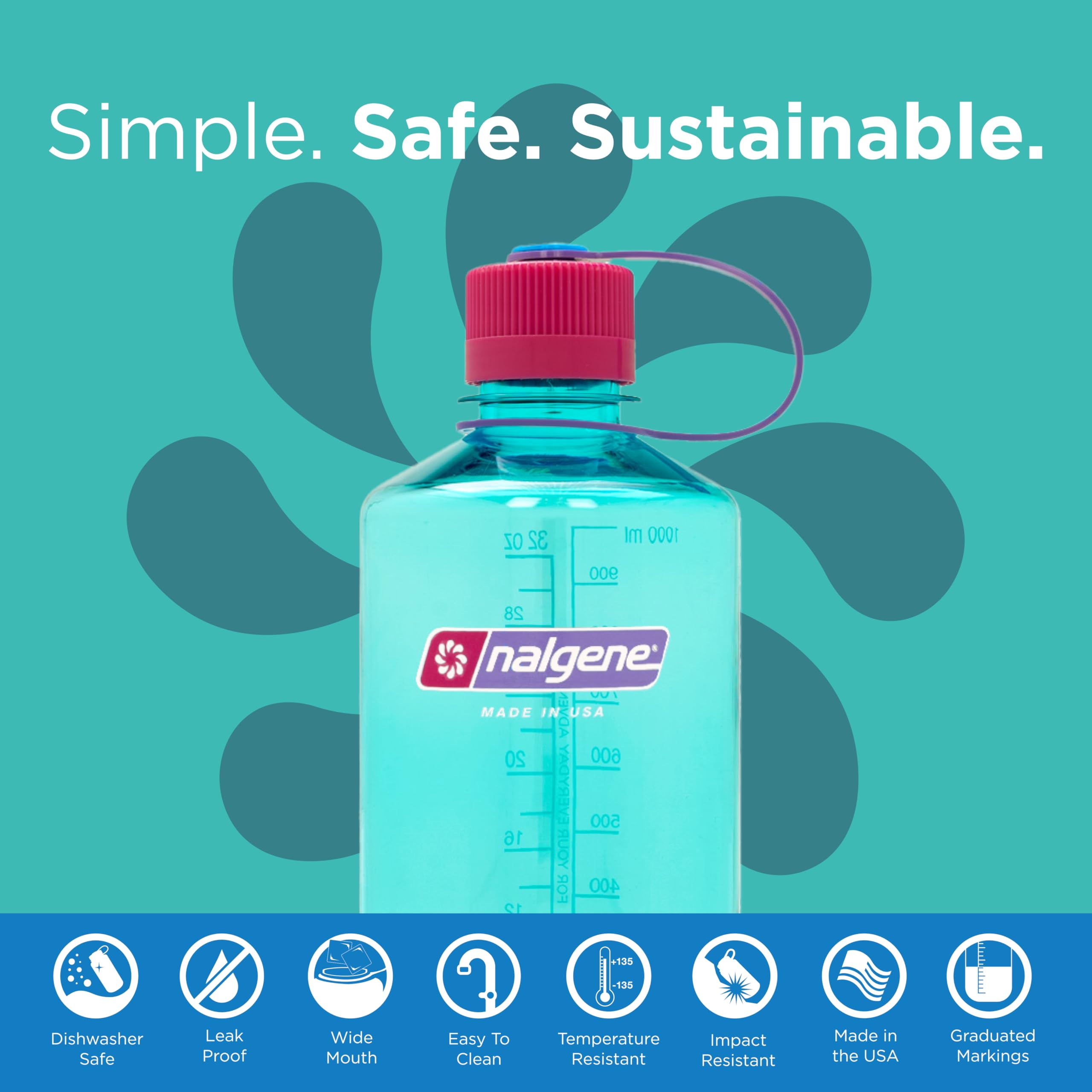 Nalgene Sustain Tritan Bpa-Free Water Bottle Made With Material Derived From 50% Plastic Waste, 32 Oz, Narrow Mouth, Surfer