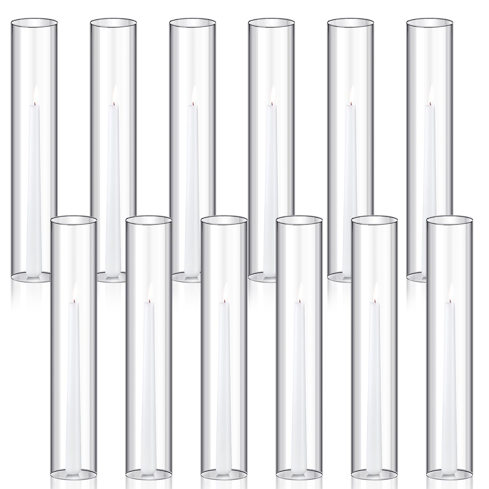 Treela 6 Pcs 2.5 W x 14 H Hurricane Candle Holder Sleeve Bottomless Glass Cylinder Candleholder Sleeve Tall Candle Glass Cover C