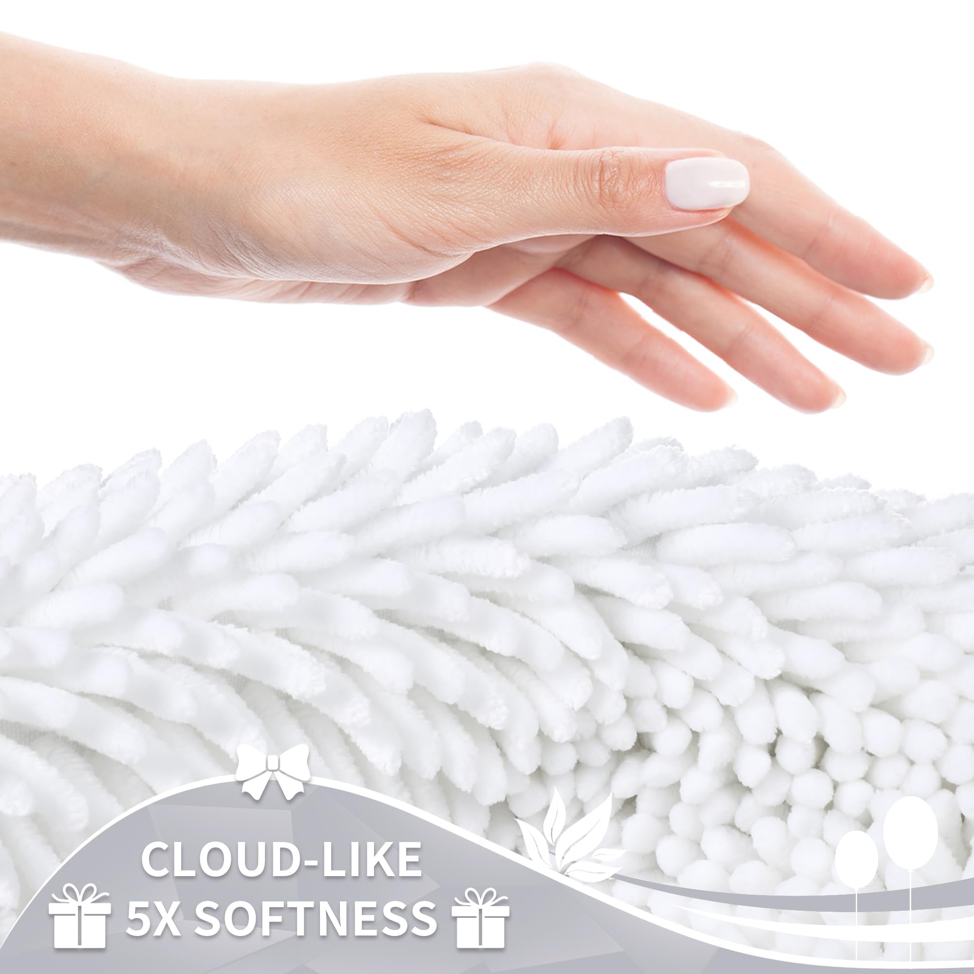 Yimobra Original Shiny Chenille Bath Rug  Soft Shaggy  Premium Non-Slip Bath Mat  Large Size  Super Absorbent and Think  Machine Washable  Luxury Plush Mats for Bathroom (36.2 inch X24 inch  White)