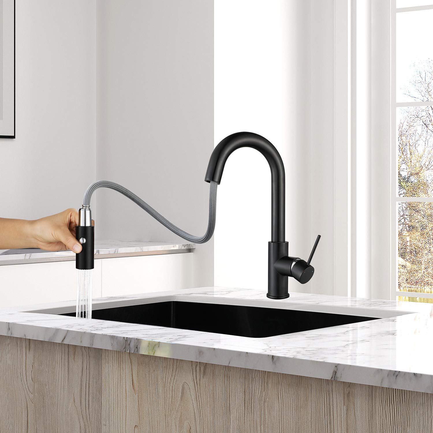 Aguastella As59Mbs Matte Black Bar Faucet Or Prep Kitchen Sink Faucet With Pull Down Sprayer And Single Handle