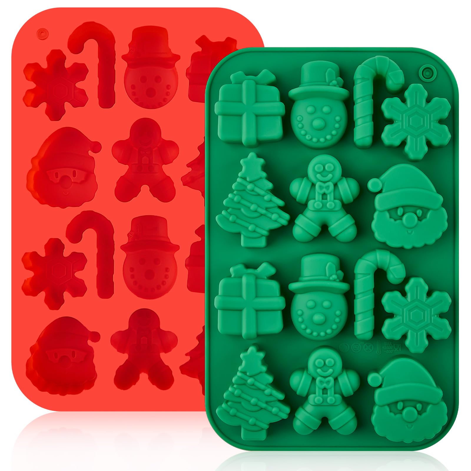 CLUEWR Christmas Chocolate Molds, 2PCS Silicone Candy Molds Santa Clause Christmas Tree Snowman Gingerbread Man Baking Molds for