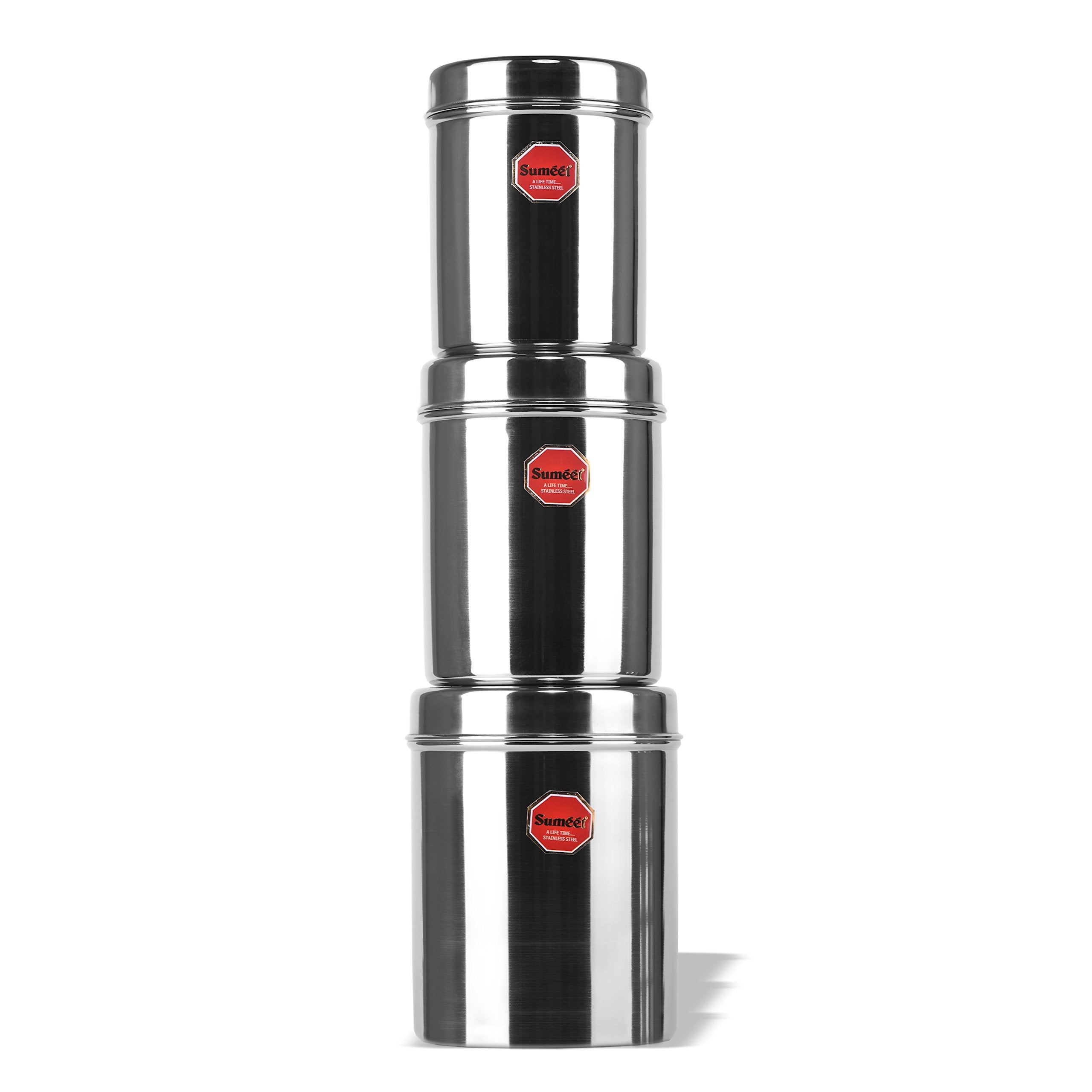 Sumeet Stainless Steel Vertical CanistersUbha DabbaStorage Containers Set of 3Pcs (No. 12 To No. 14) (1.6 Ltr; 2.2Ltr; 2.9Ltr), 
