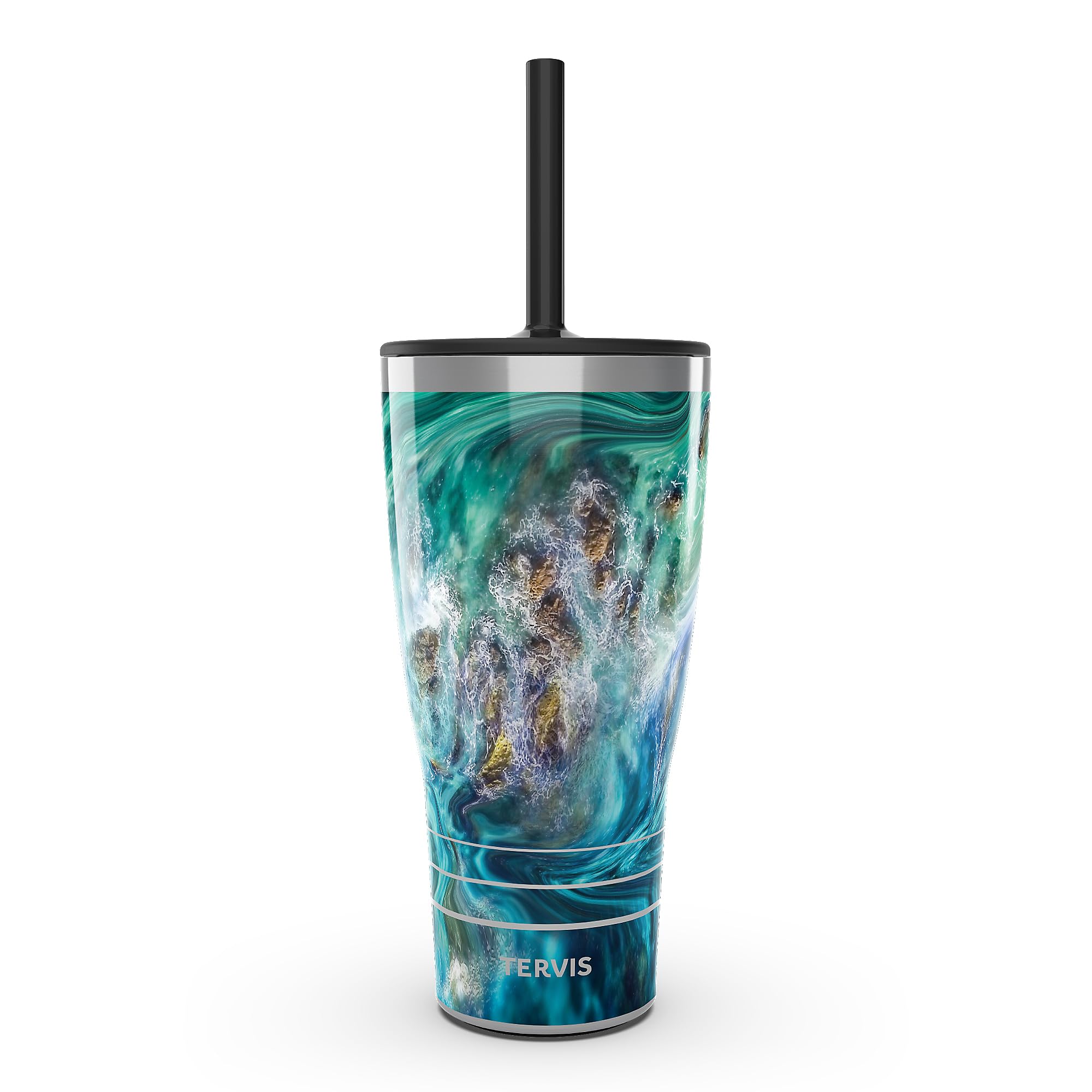 Tervis Traveler Teal Splash Triple Insulated Tumbler Travel Cup Keeps Drinks Cold & Hot, 30oz with Straw Lid, Stainless Steel