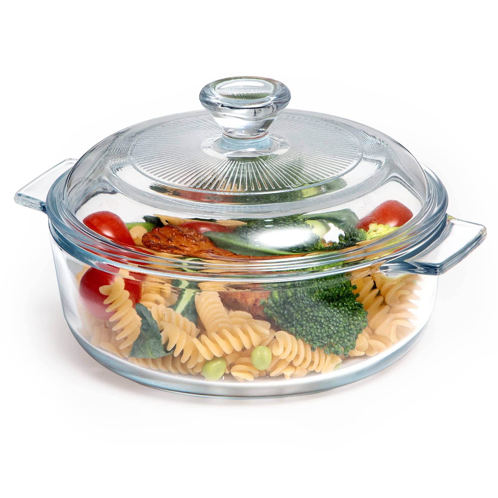 Nutriups Glass Casserole Dish With Lid Oven Safe Covered Round Casserole Dish With Handles, Glass Microwave Bowls With Glass Lid