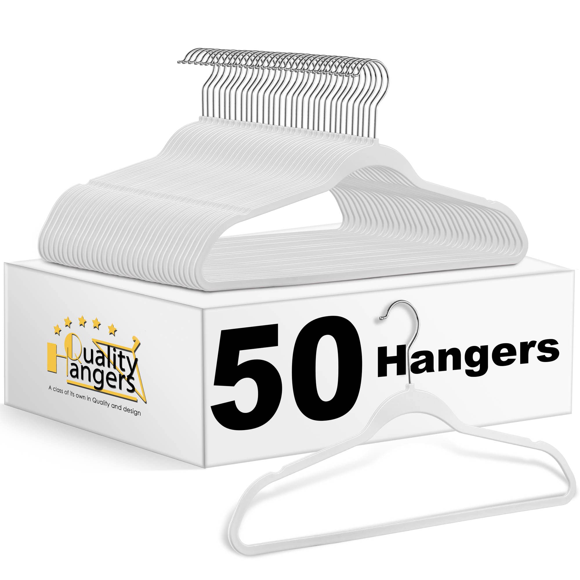 Quality Hangers 50 Pack Non-Velvet Plastic Hangers For Clothes - Heavy Duty Coat Hanger Set - Space-Saving Closet Hangers With C