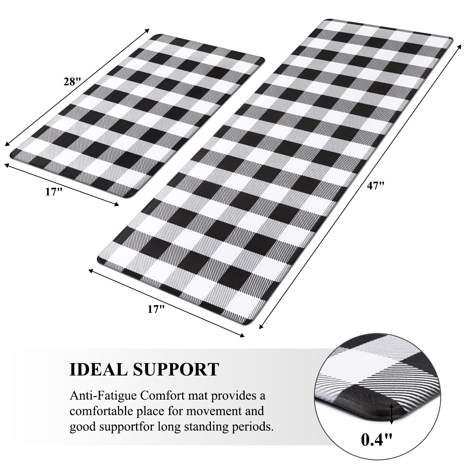 Pauwer Anti Fatigue Kitchen Mat Set Of 2, Farmhouse Kitchen Rugs Non Skid Washable, Cushioned Kitchen Mats For Floor, Waterproof