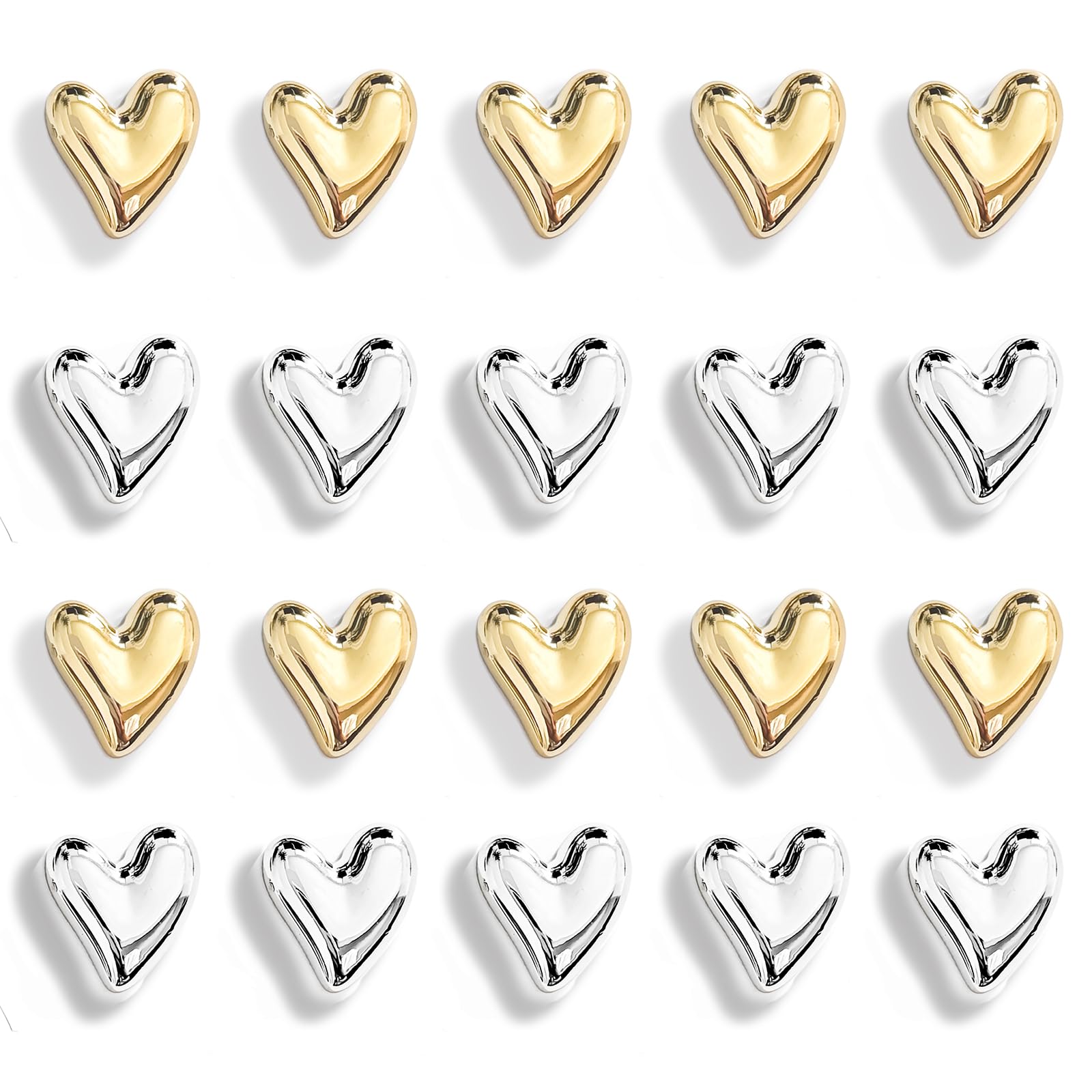 Janvelle 20PCS Gold Refrigerator Magnets Cute Love Heart Decorative Magnets Silver Fridge Magnets Small Home Kitchen Magnet Set 