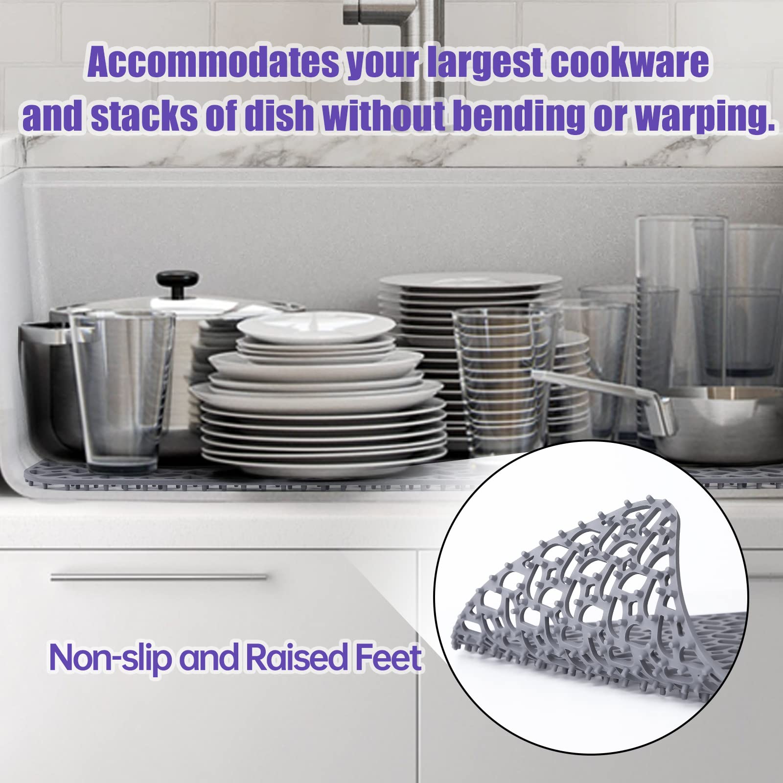 JUSTOGO Silicone Sink Mat  Kitchen Sink Protectors for Kitchen Sink Grid Accessory with Center Drain 24.8''x 13'' 1 PCS Non-slip Folding Sink Mats for Bottom of Farmhouse Stainless Steel Porcelain Sink