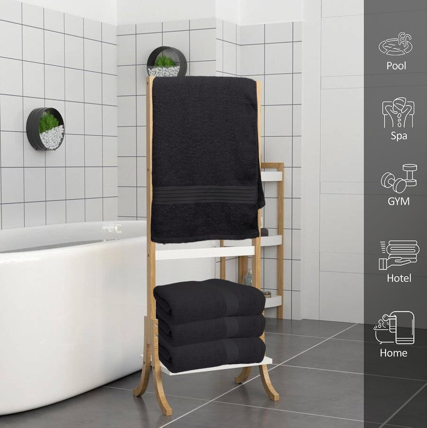 Textila 100% Cotton Large Bath Towels - 27X54 (4-Pack, Black) - Highly Absorbent, Super Soft, And Luxurious For Bathroom, Pool,