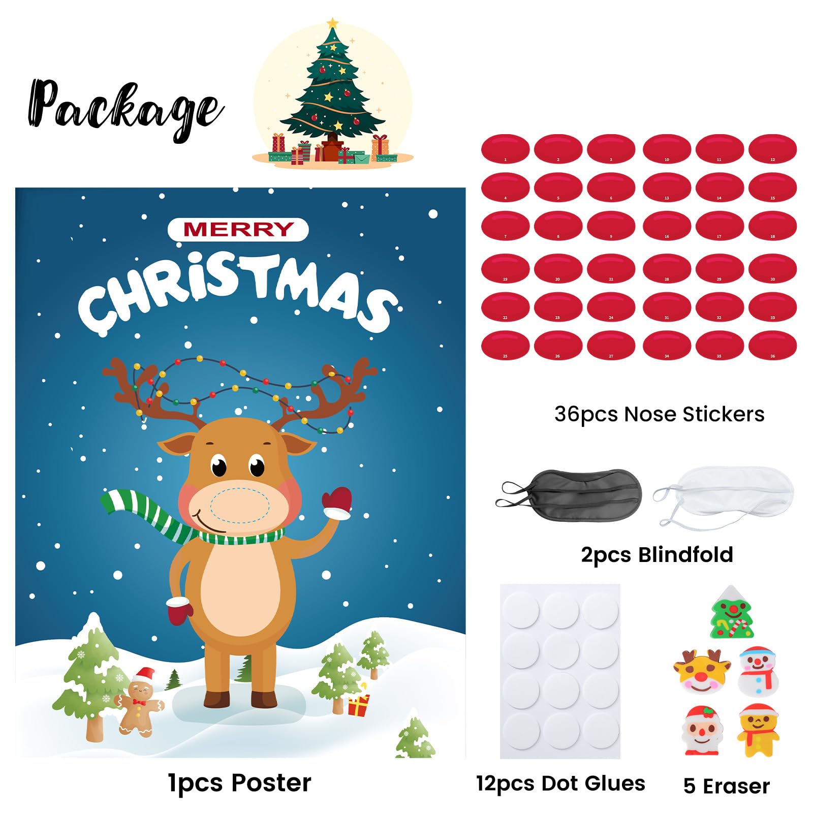 Haunt Couture Christmas Games - Pin The Nose On The Reindeer | Fun For Up To 48 Players | Perfect For Kids | Holiday Party Game
