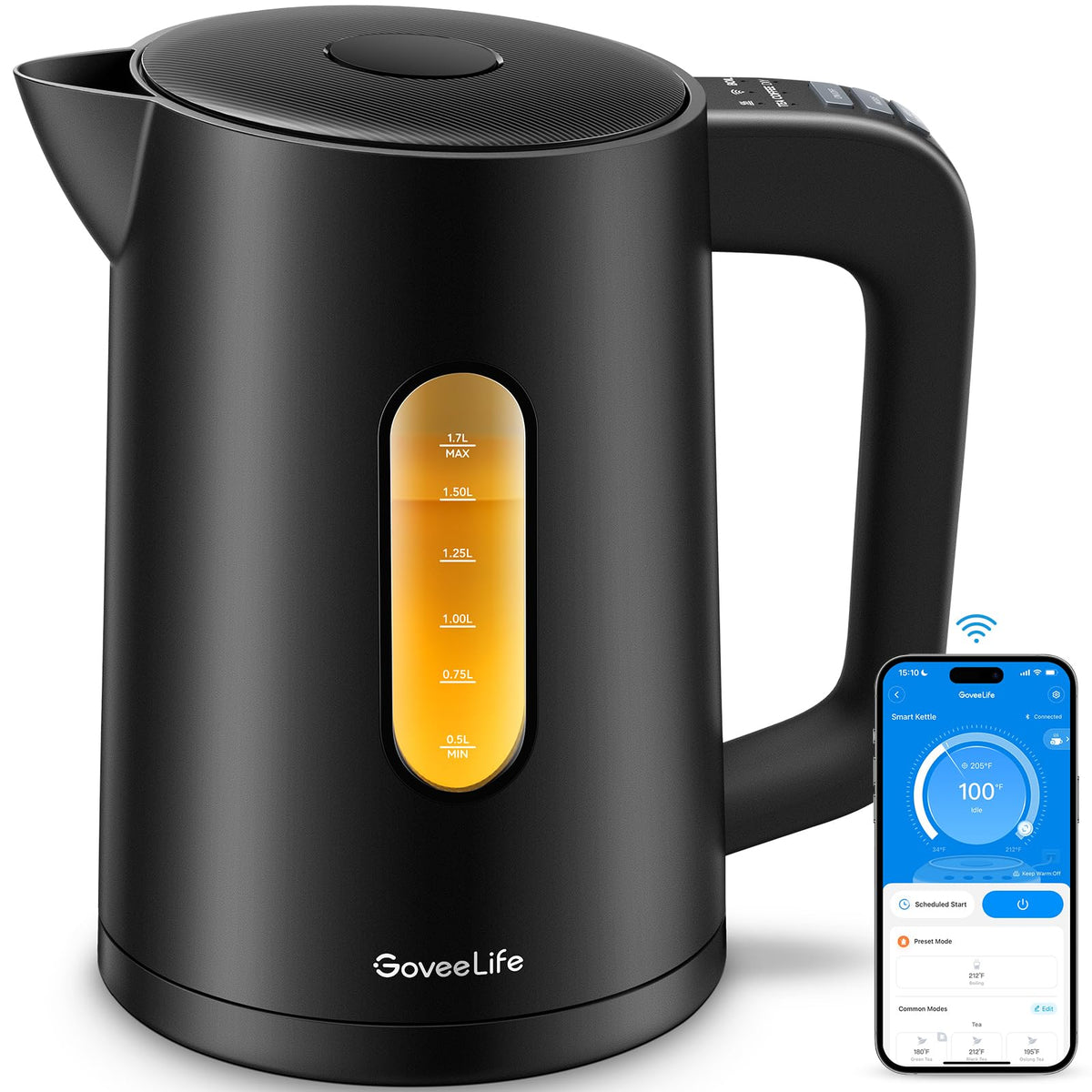 Goveelife Smart Electric Kettle Temperature Control 1.7L, Wifi Electric Tea Kettle With Led Indicator Lights, 1500W Rapid Boil,