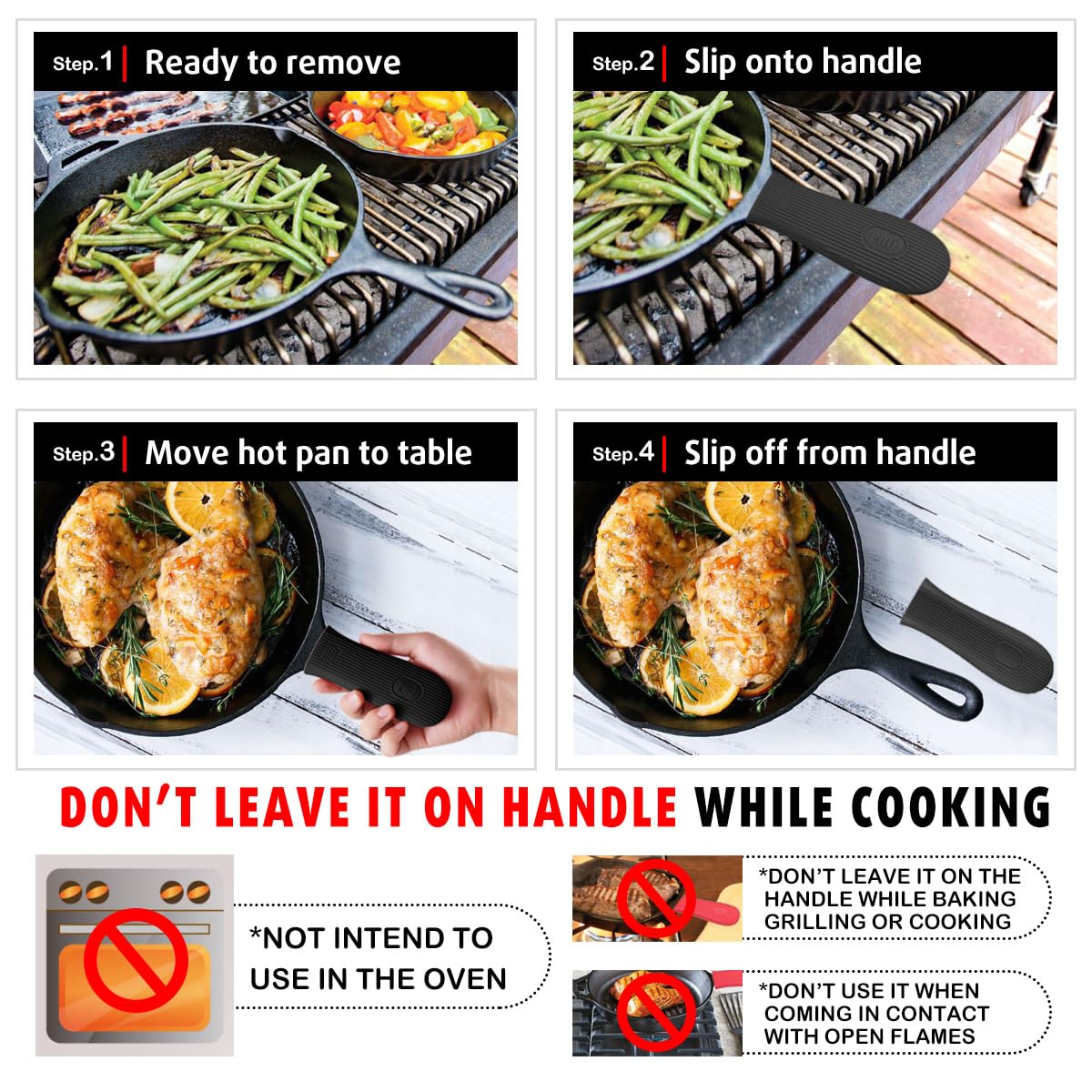 Cbiumpro 2-Pack Cast Iron Handle Cover, Silicone Heat Resistant Hot Cast Iron Skillet Pan Handle Covers Holder Sleeve