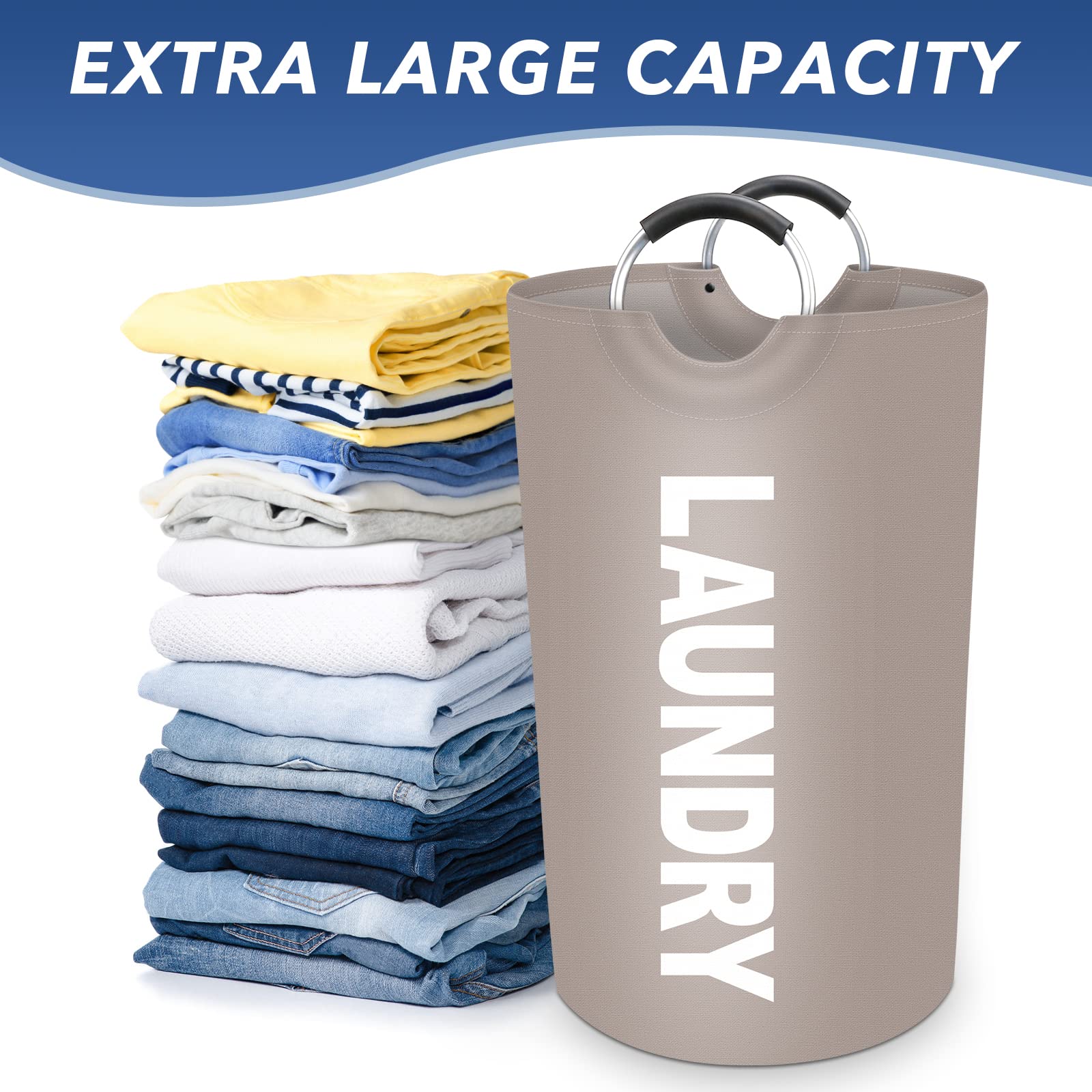 Epictotes 115L Large Laundry Basket, Freestanding Waterproof Laundry Hamper, Collapsible Folding Tall Clothes Hamper, Easy Carry
