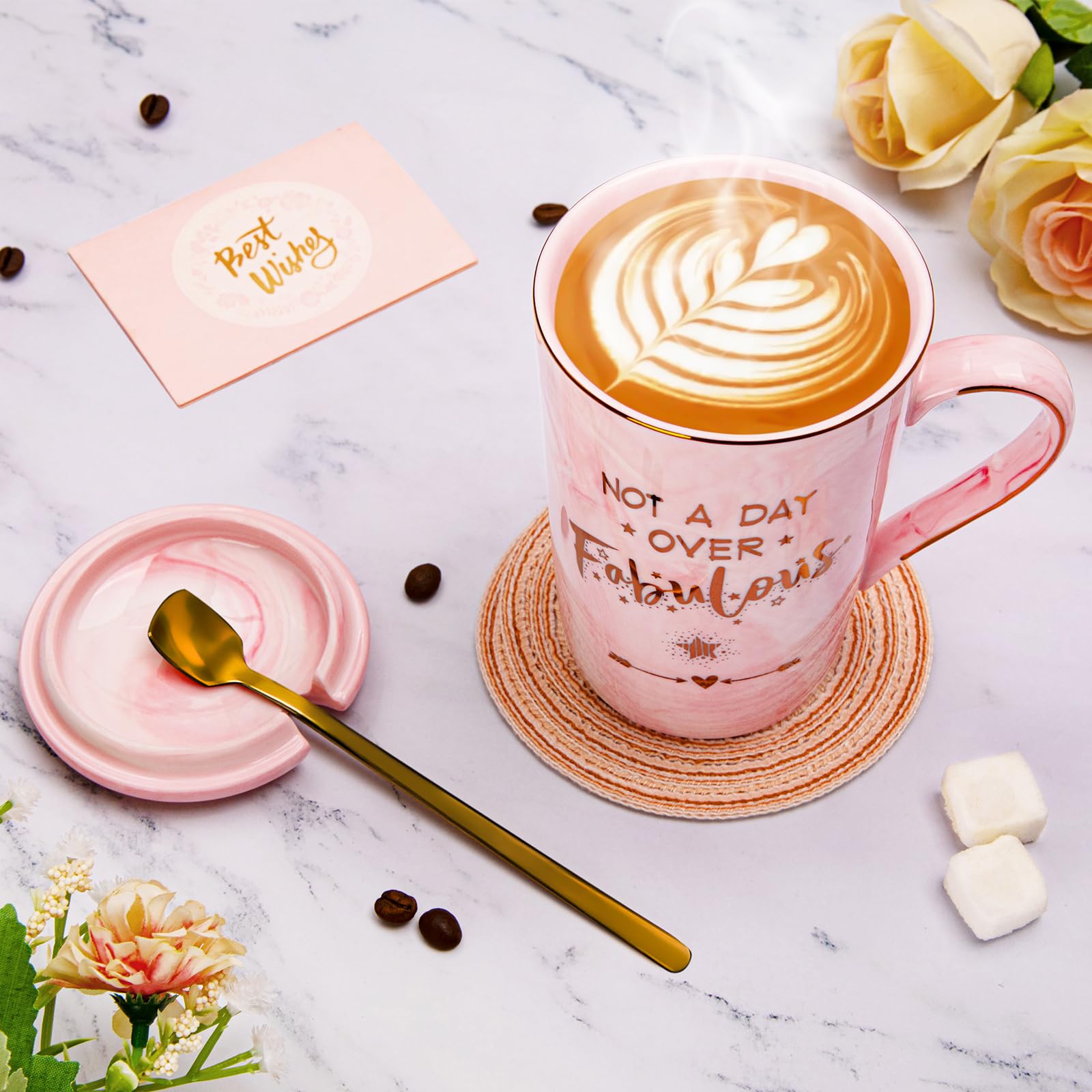 Funny Birthday Gifts For Women - 14Oz Not A Day Over Fabulous Coffee Mug Printed With Gold, Happy Birthday Gift Ideas For Her Bd