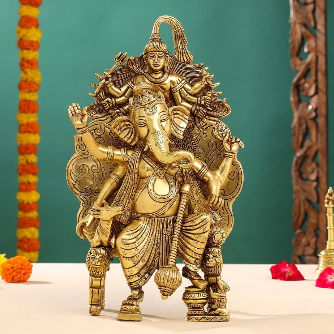 Mridaya Brass Ganesha On Throne (Singhasan) Idol (16 Inch), Brass Ganesh Statue, Ganpati Idol, Good Luck Gift For New Beginnings
