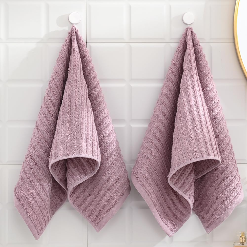 Sense Gnosis Waffle Hand Towel With Terry Striped Pattern Super Soft 100% Cotton Ultra Absorbent Bathroom Hand Towels 13 X 29 In