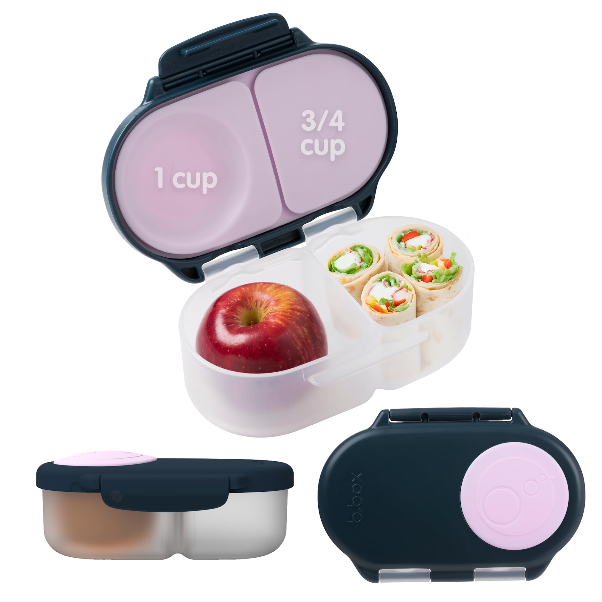b.box Snack Box Reusable Snack Containers with Lids 2 compartments, Bento Box for kids and toddlers, Leakproof Lunch Box, BPA fr