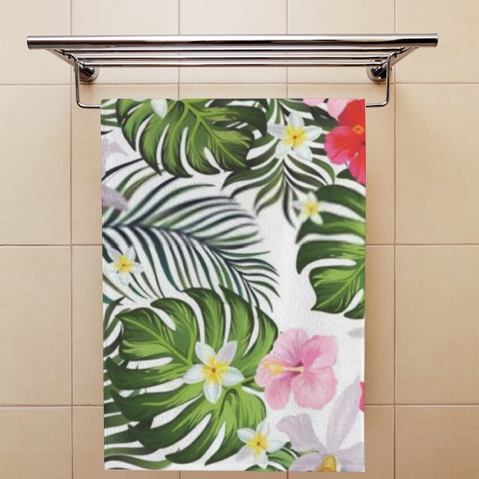 Vantaso Tropical Palm Leaves Hand Towels Set 2 For Bathroom,Absorbent Kitchen Towels Spring Flowers Microfiber Bath Towel Dish F