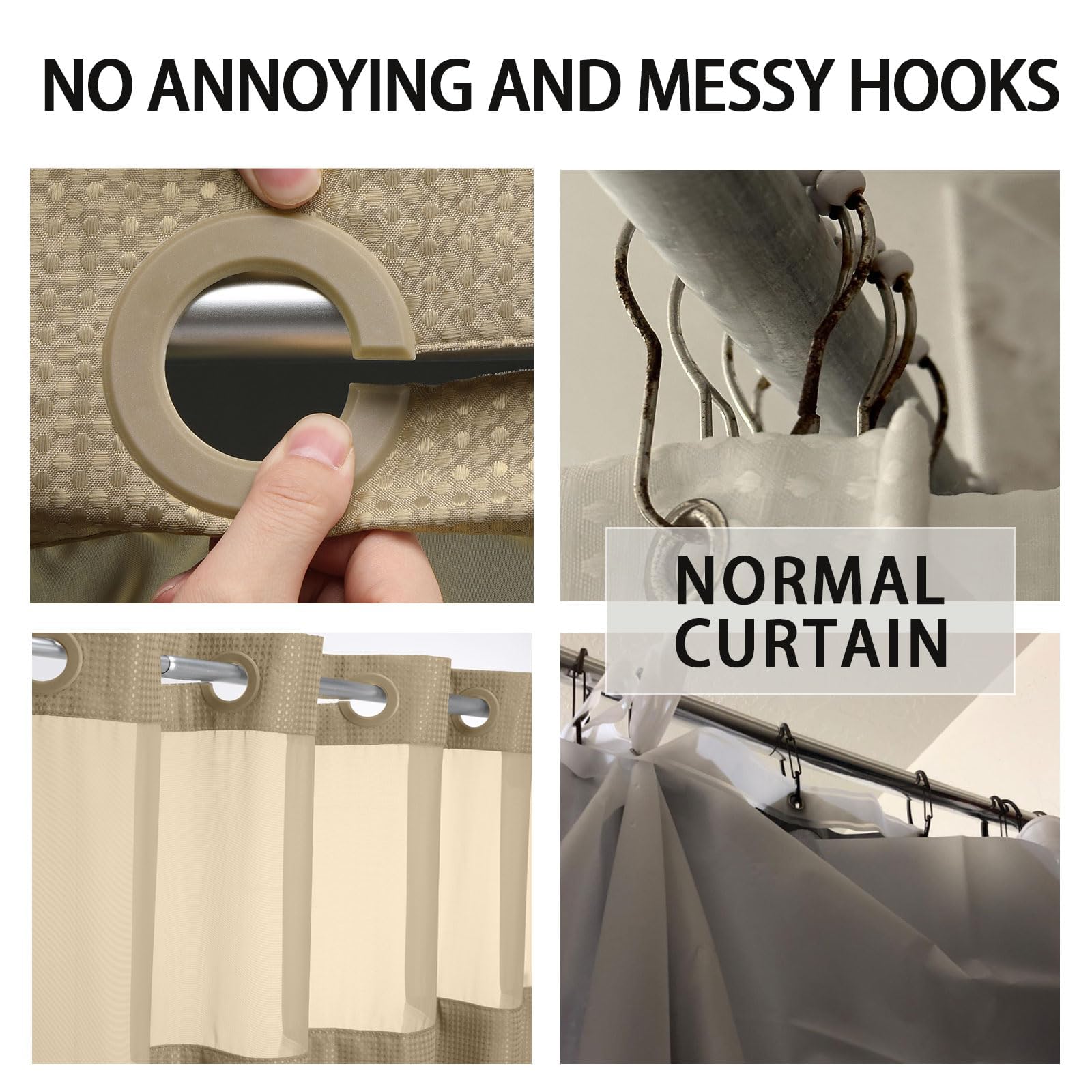 Yellyhommy No Hook Shower Curtain With Snap In Liner Set Less Time Waffle Shower Curtain For Bathroom (Beige, 81'' L X 72'' W)