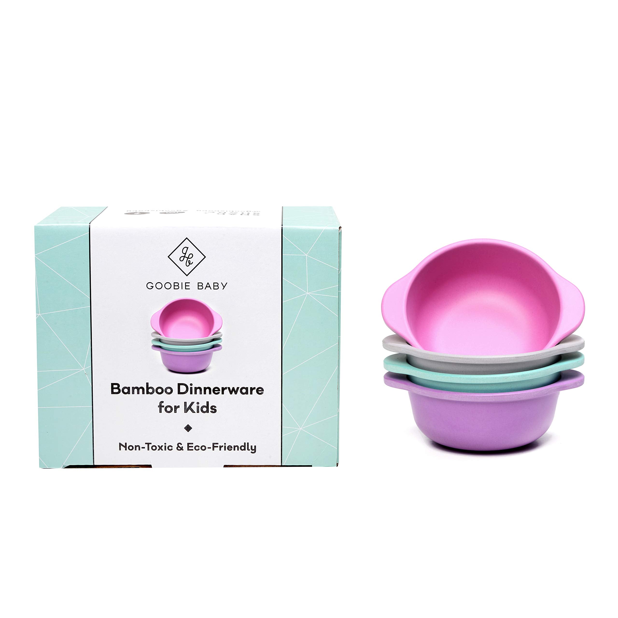 Goobie Baby Bamboo Snack Bowls For Kids, Set Of 4 Stackable Dinnerware For Toddlers :: Non Toxic Eco Friendly Reusable Dishes :